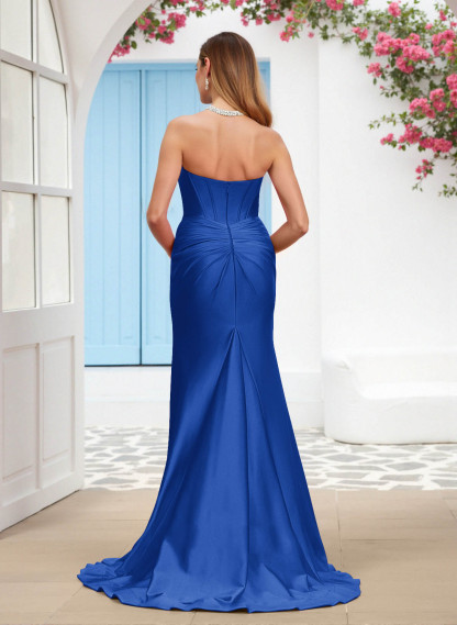 Sparkle Trumpet Halter Sleeveless Stretch Satin Knit Bridesmaid Dresses With High Split