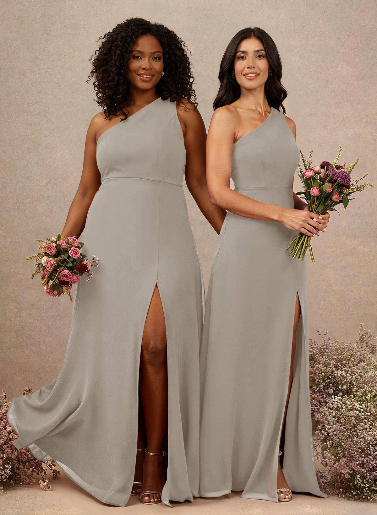 Classic One-Shoulder A-Line High Split Floor-Length Chiffon Bridesmaid Dresses, product image 67