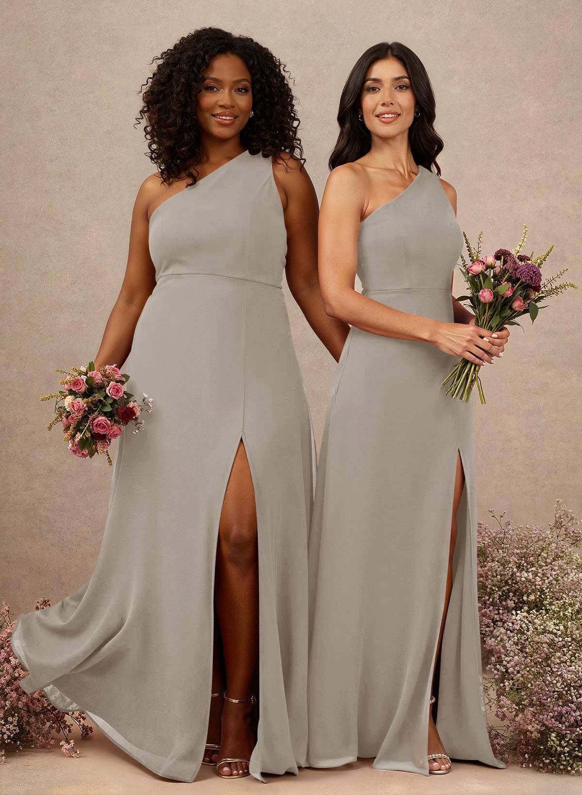 Classic One-Shoulder A-Line High Split Floor-Length Chiffon Bridesmaid Dresses, product image 67