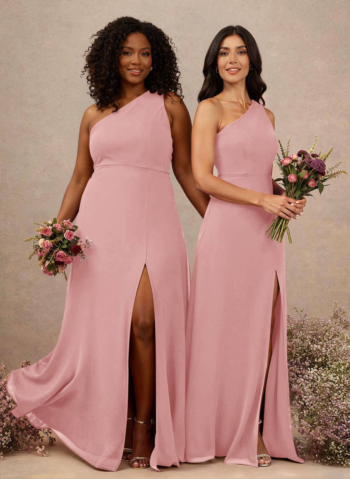 Classic One-Shoulder A-Line High Split Floor-Length Chiffon Bridesmaid Dresses, product image 28