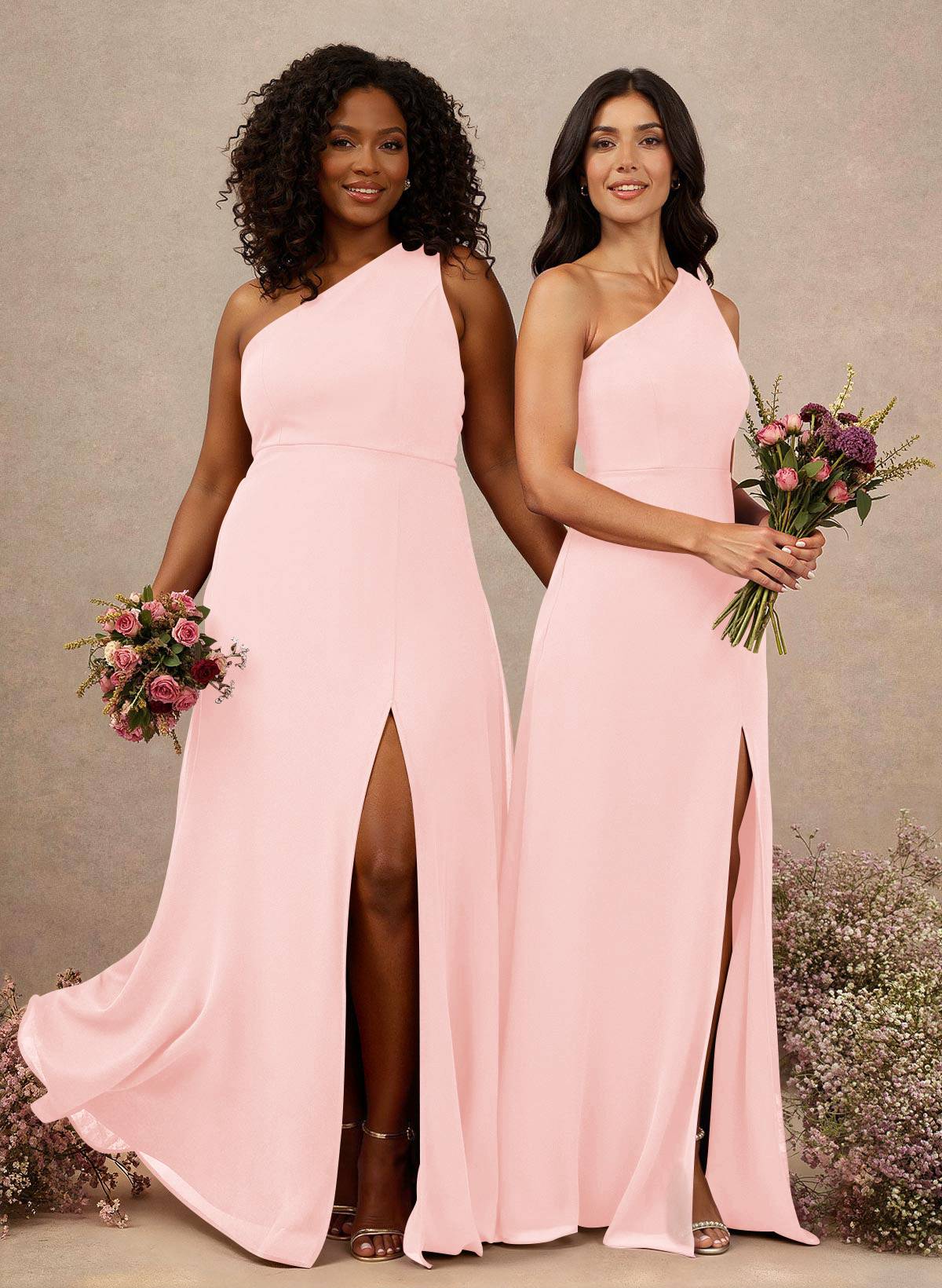 Classic One-Shoulder A-Line High Split Floor-Length Chiffon Bridesmaid Dresses, product image 31