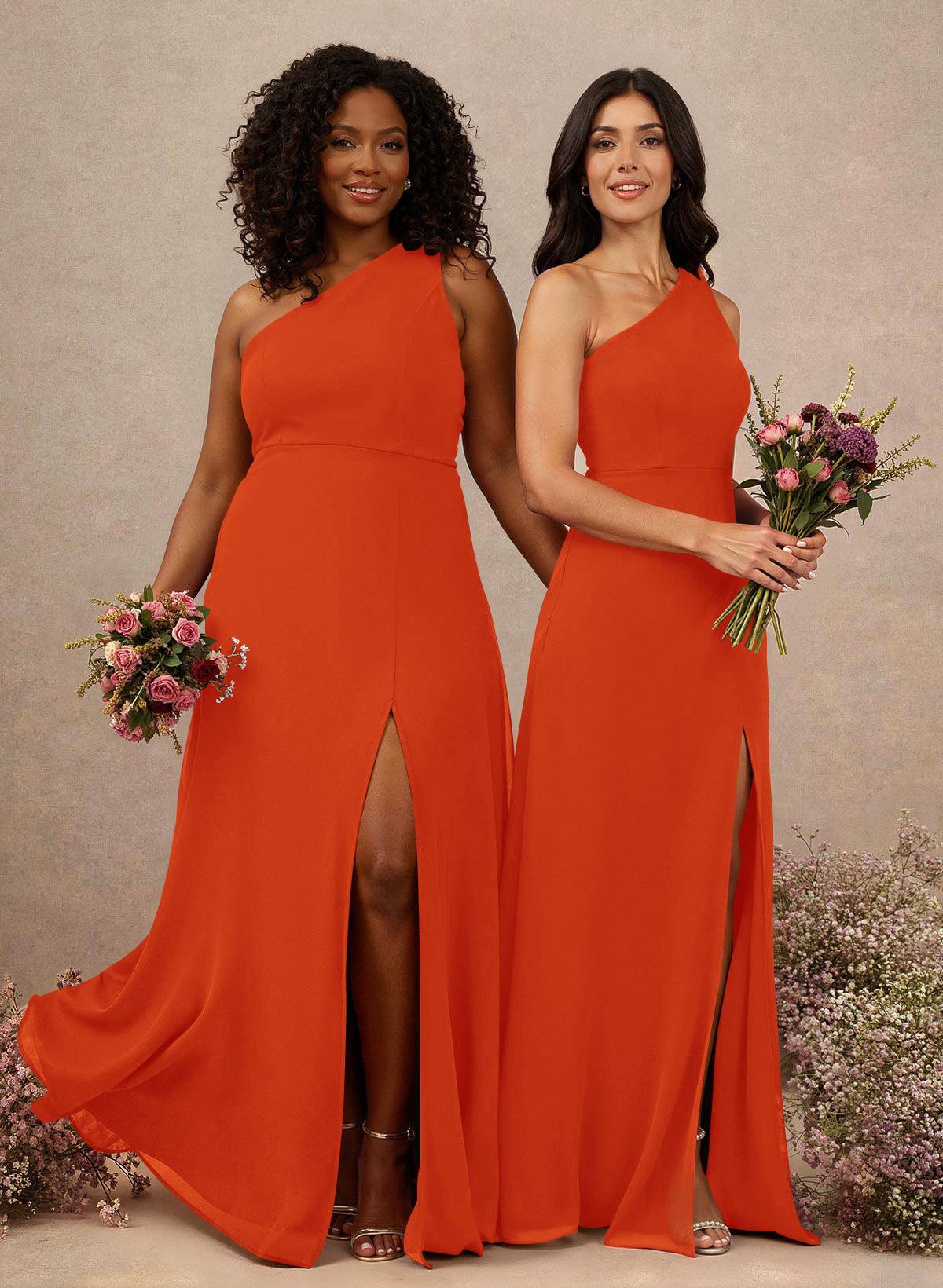 Classic One-Shoulder A-Line High Split Floor-Length Chiffon Bridesmaid Dresses, product image 68