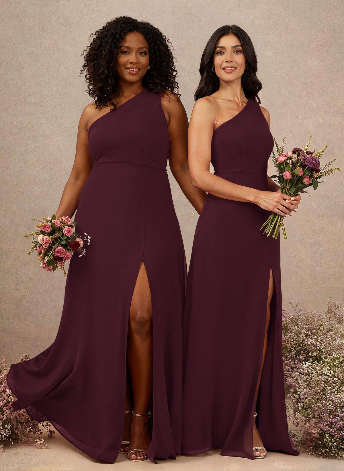 Classic One-Shoulder A-Line High Split Floor-Length Chiffon Bridesmaid Dresses, product image 15