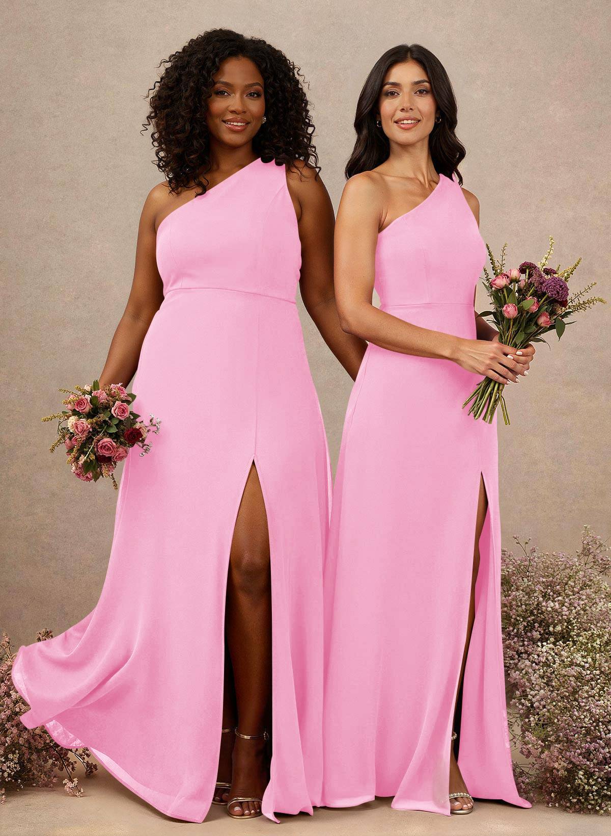 Classic One-Shoulder A-Line High Split Floor-Length Chiffon Bridesmaid Dresses, product image 32
