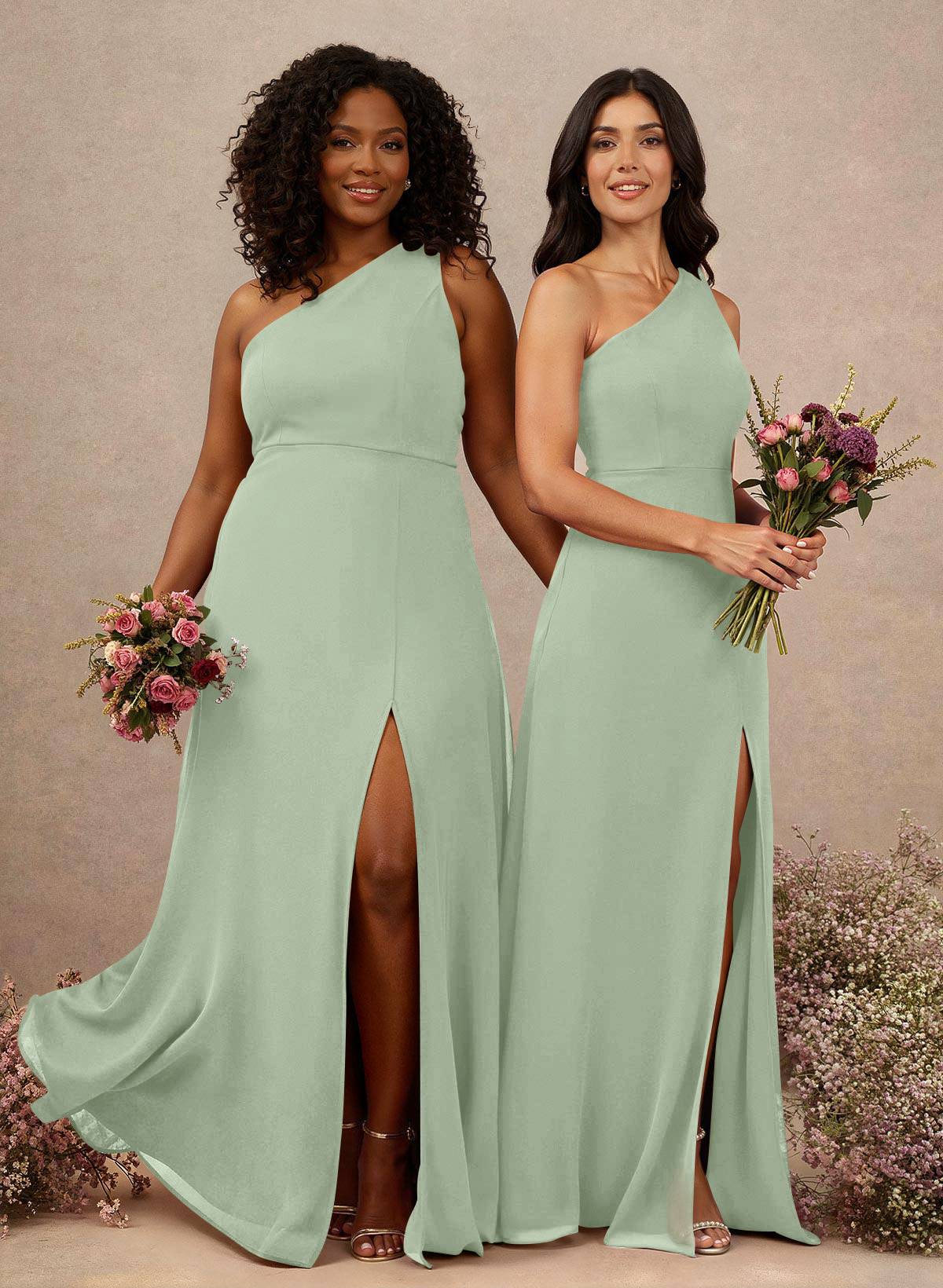 Classic One-Shoulder A-Line High Split Floor-Length Chiffon Bridesmaid Dresses, product image 50