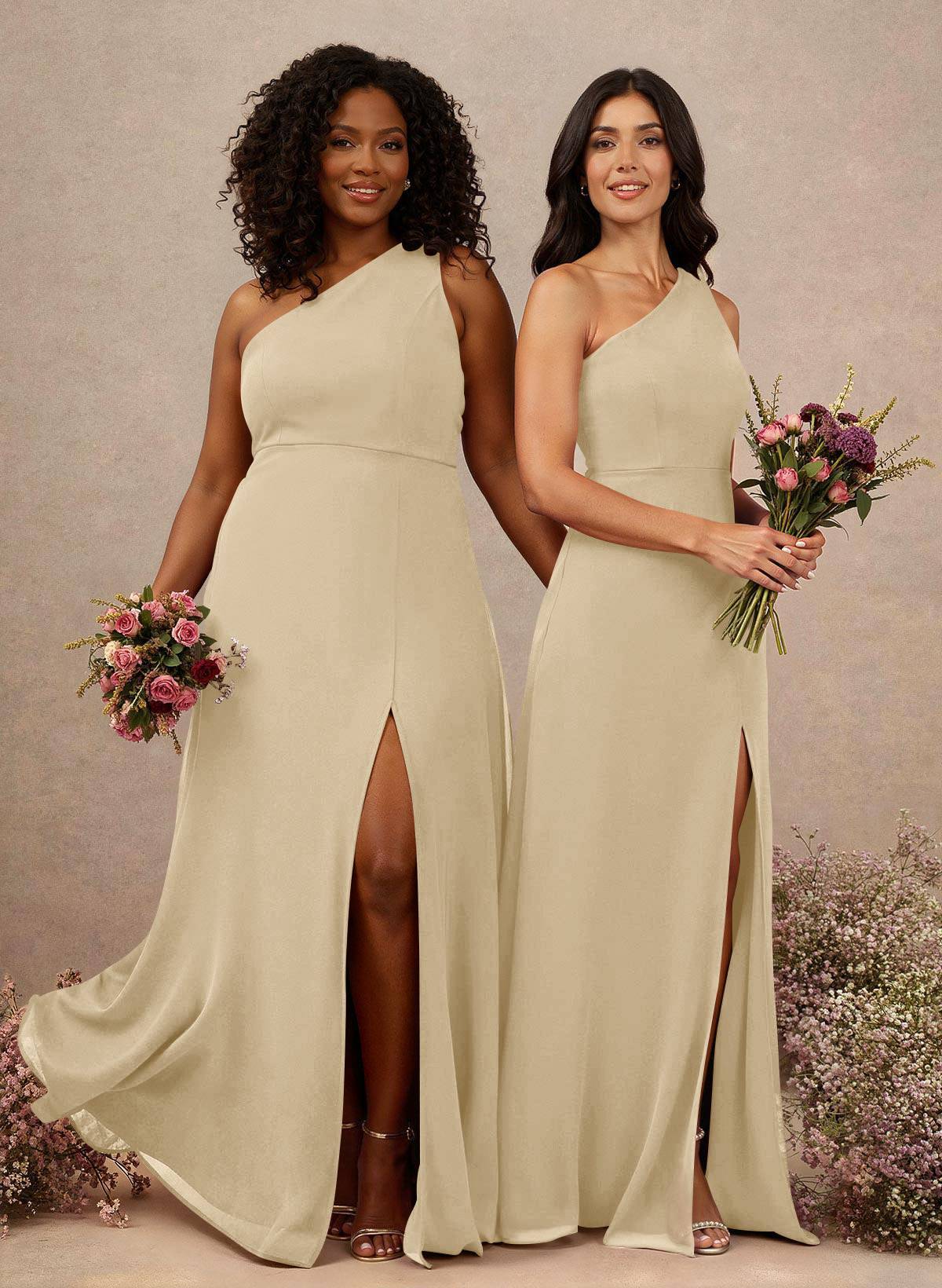 Classic One-Shoulder A-Line High Split Floor-Length Chiffon Bridesmaid Dresses, product image 54