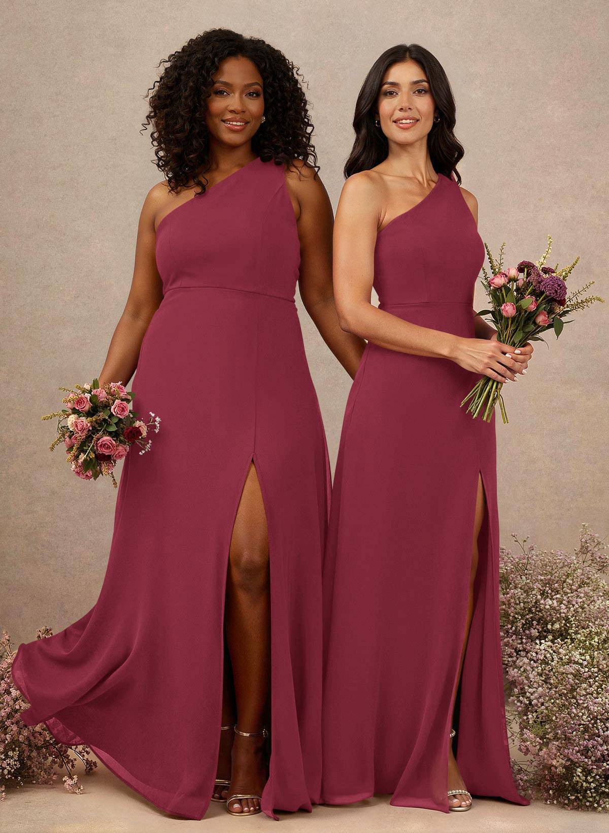 Classic One-Shoulder A-Line High Split Floor-Length Chiffon Bridesmaid Dresses, product image 16