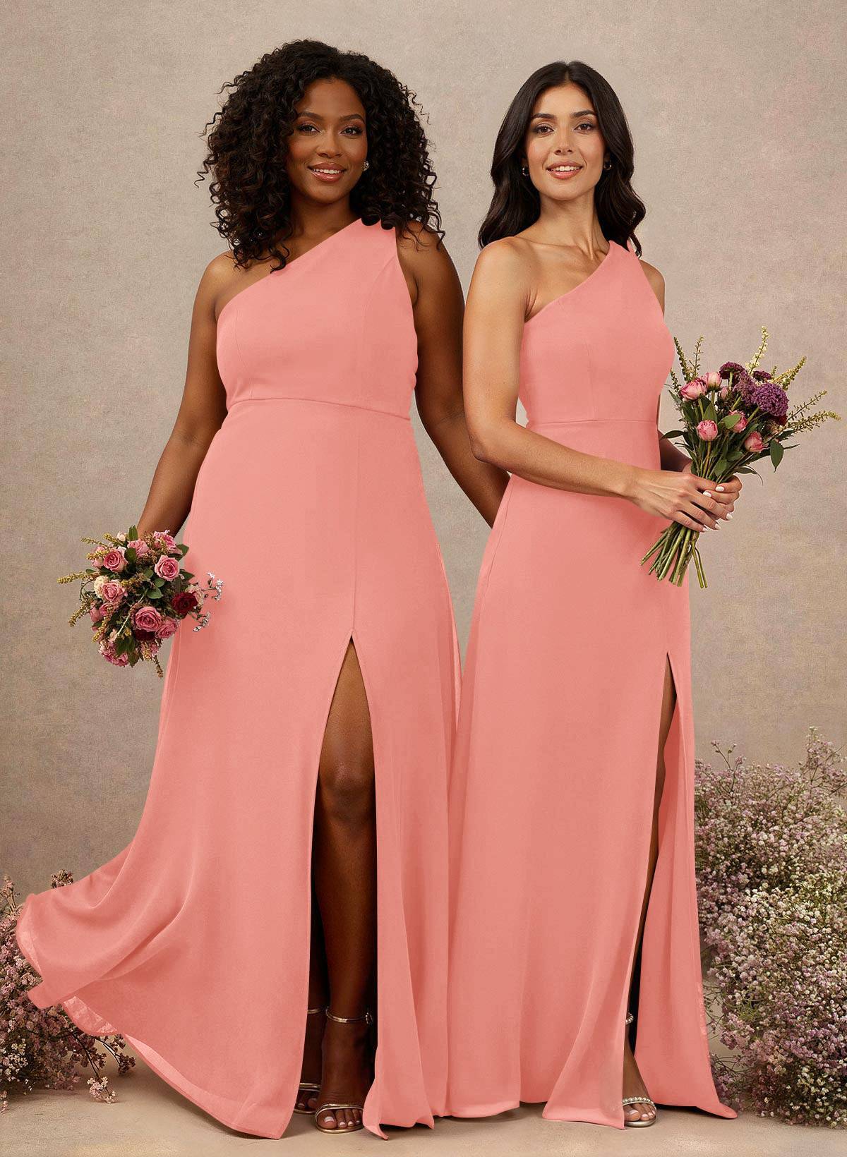 Classic One-Shoulder A-Line High Split Floor-Length Chiffon Bridesmaid Dresses, product image 30