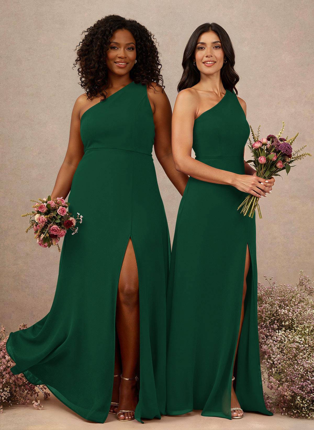 Classic One-Shoulder A-Line High Split Floor-Length Chiffon Bridesmaid Dresses, product image 46