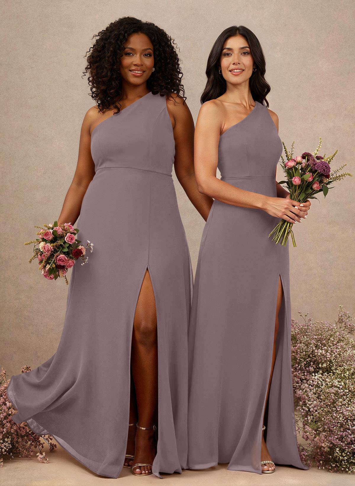 Classic One-Shoulder A-Line High Split Floor-Length Chiffon Bridesmaid Dresses, product image 33