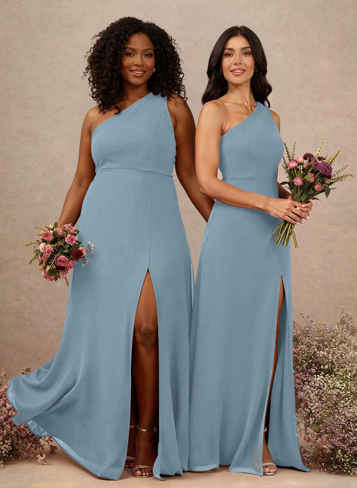 Classic One-Shoulder A-Line High Split Floor-Length Chiffon Bridesmaid Dresses, product image 5
