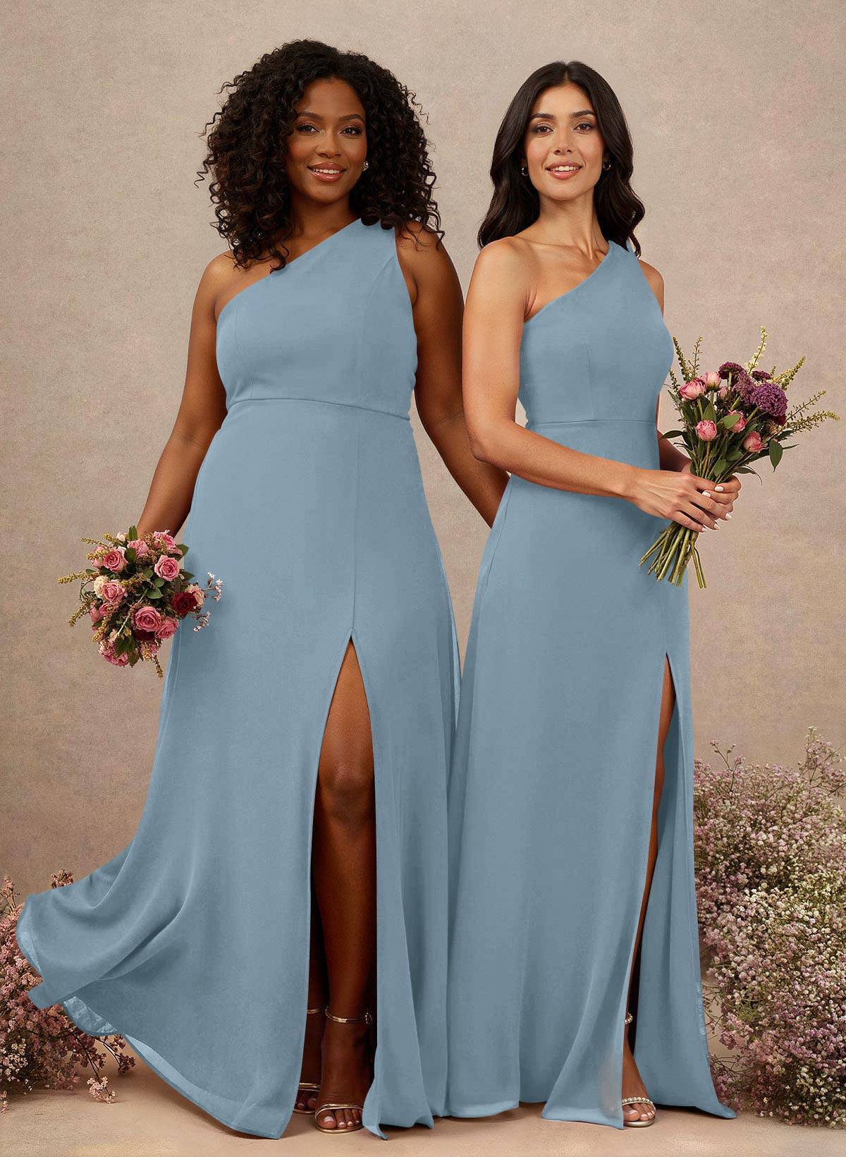 Classic One-Shoulder A-Line High Split Floor-Length Chiffon Bridesmaid Dresses, product image 5