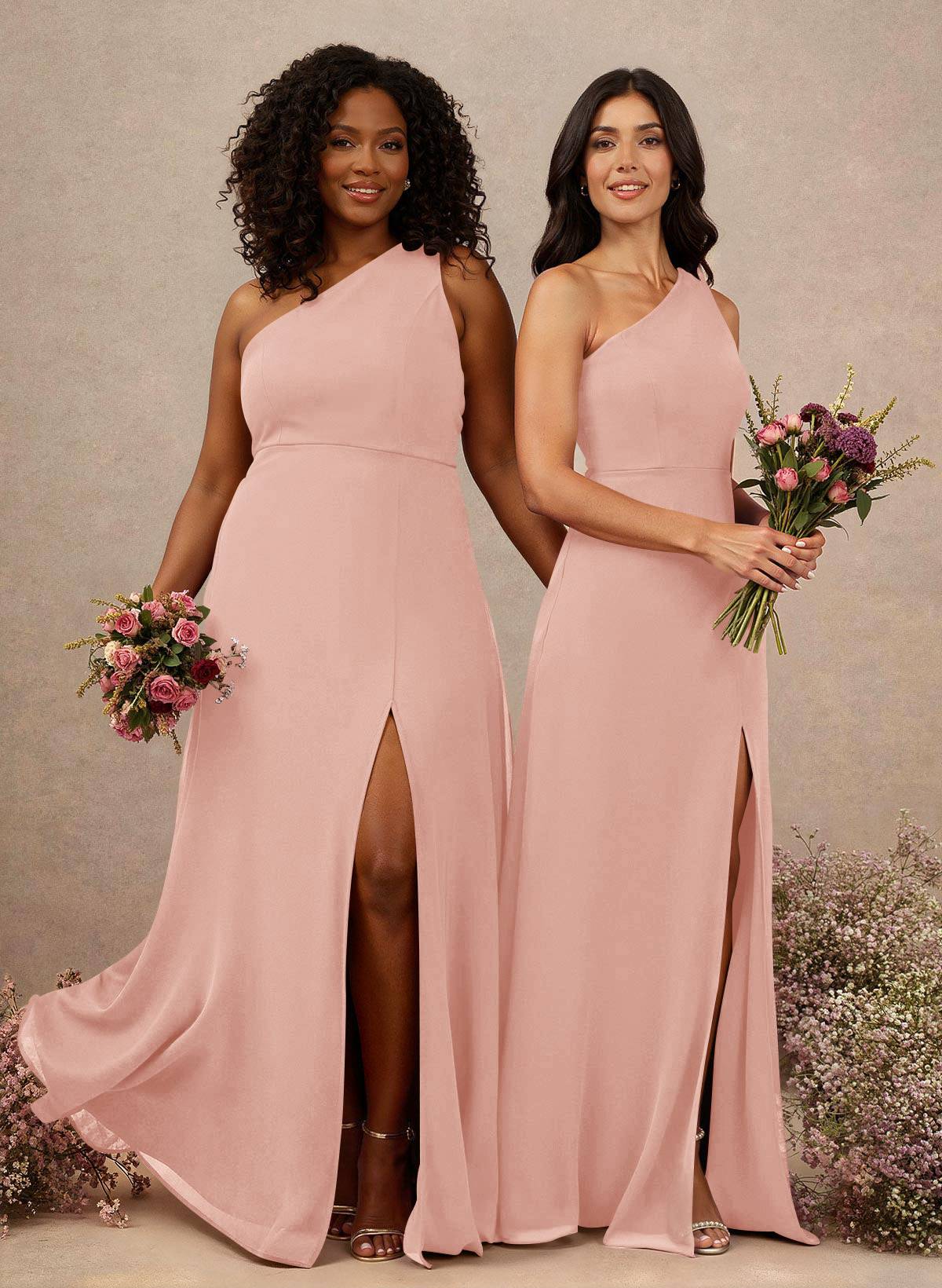 Classic One-Shoulder A-Line High Split Floor-Length Chiffon Bridesmaid Dresses, product image 26