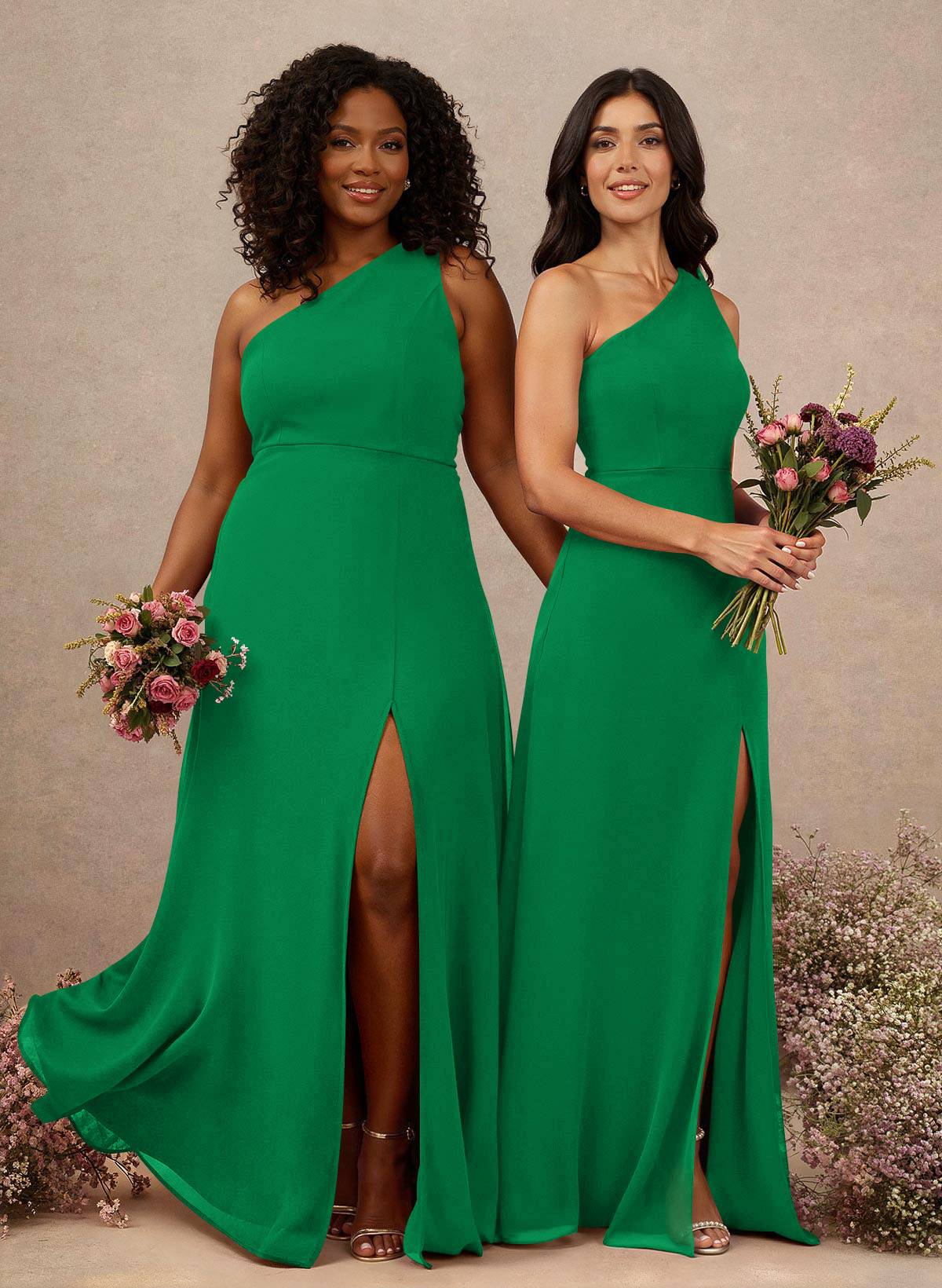 Classic One-Shoulder A-Line High Split Floor-Length Chiffon Bridesmaid Dresses, product image 70