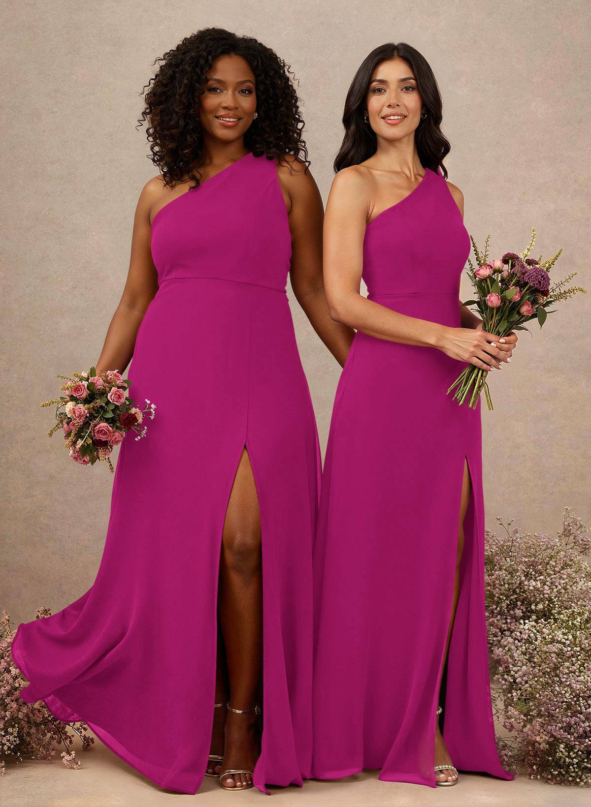 Classic One-Shoulder A-Line High Split Floor-Length Chiffon Bridesmaid Dresses, product image 44