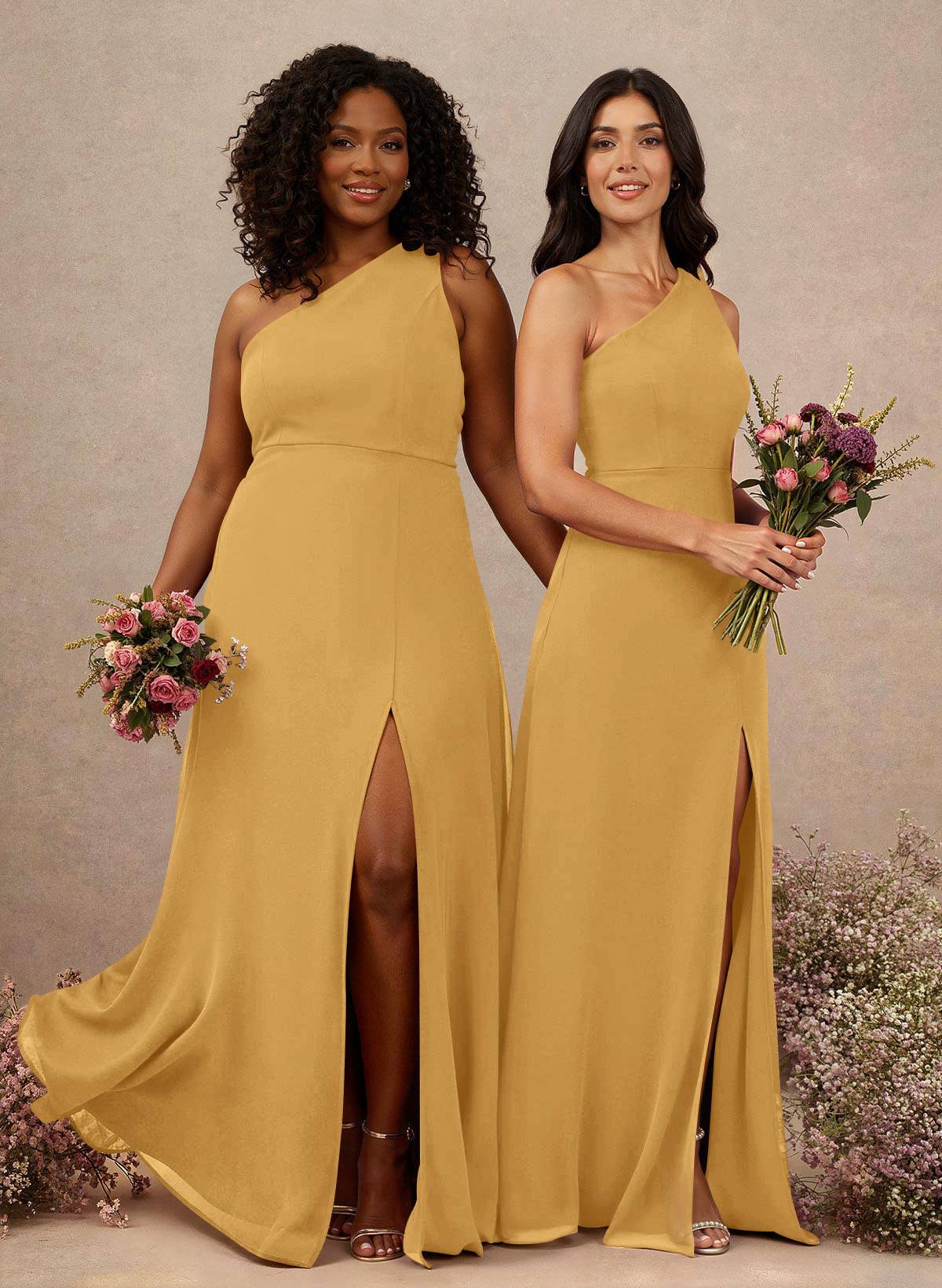 Classic One-Shoulder A-Line High Split Floor-Length Chiffon Bridesmaid Dresses, product image 57