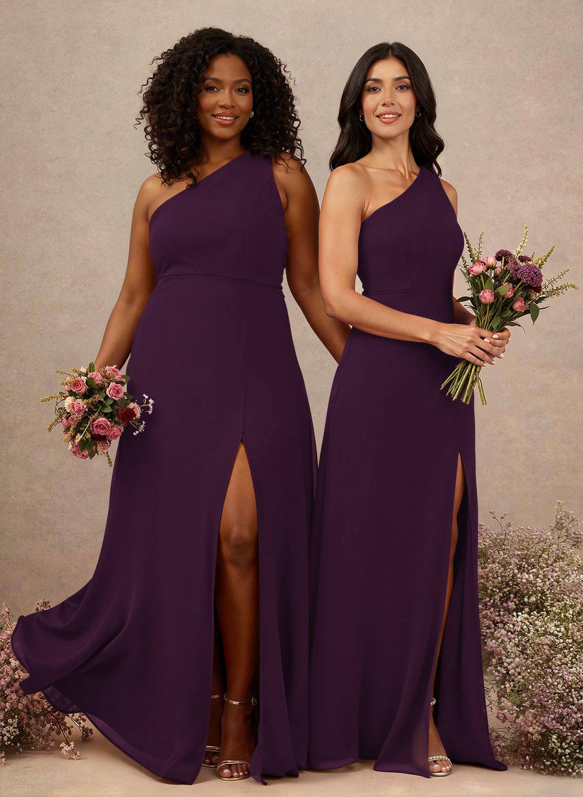 Classic One-Shoulder A-Line High Split Floor-Length Chiffon Bridesmaid Dresses, product image 41
