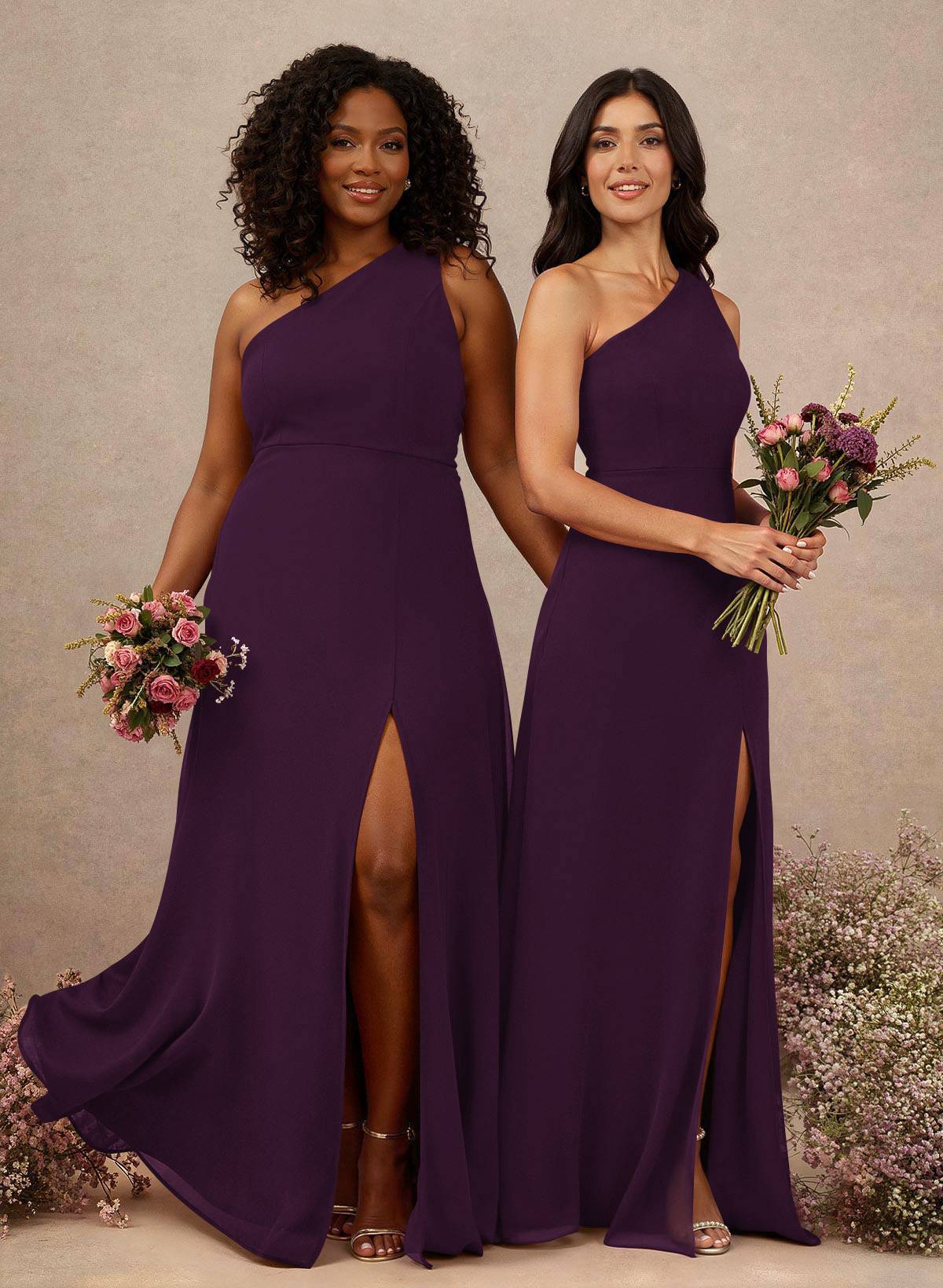 Classic One-Shoulder A-Line High Split Floor-Length Chiffon Bridesmaid Dresses, product image 41