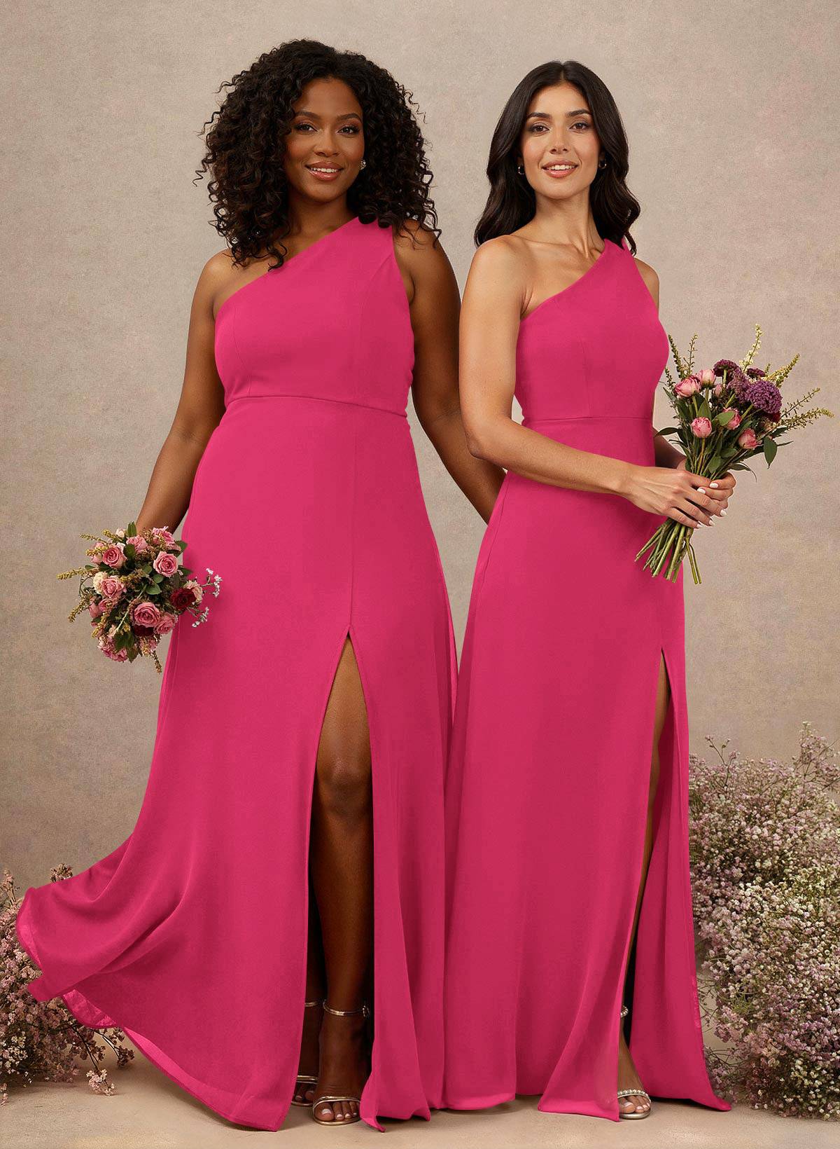 Classic One-Shoulder A-Line High Split Floor-Length Chiffon Bridesmaid Dresses, product image 43
