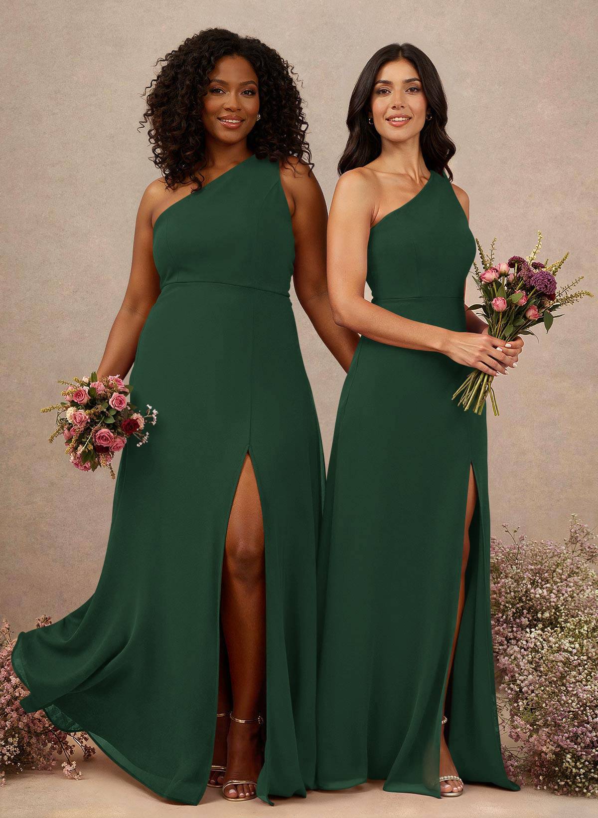 Classic One-Shoulder A-Line High Split Floor-Length Chiffon Bridesmaid Dresses, product image 47