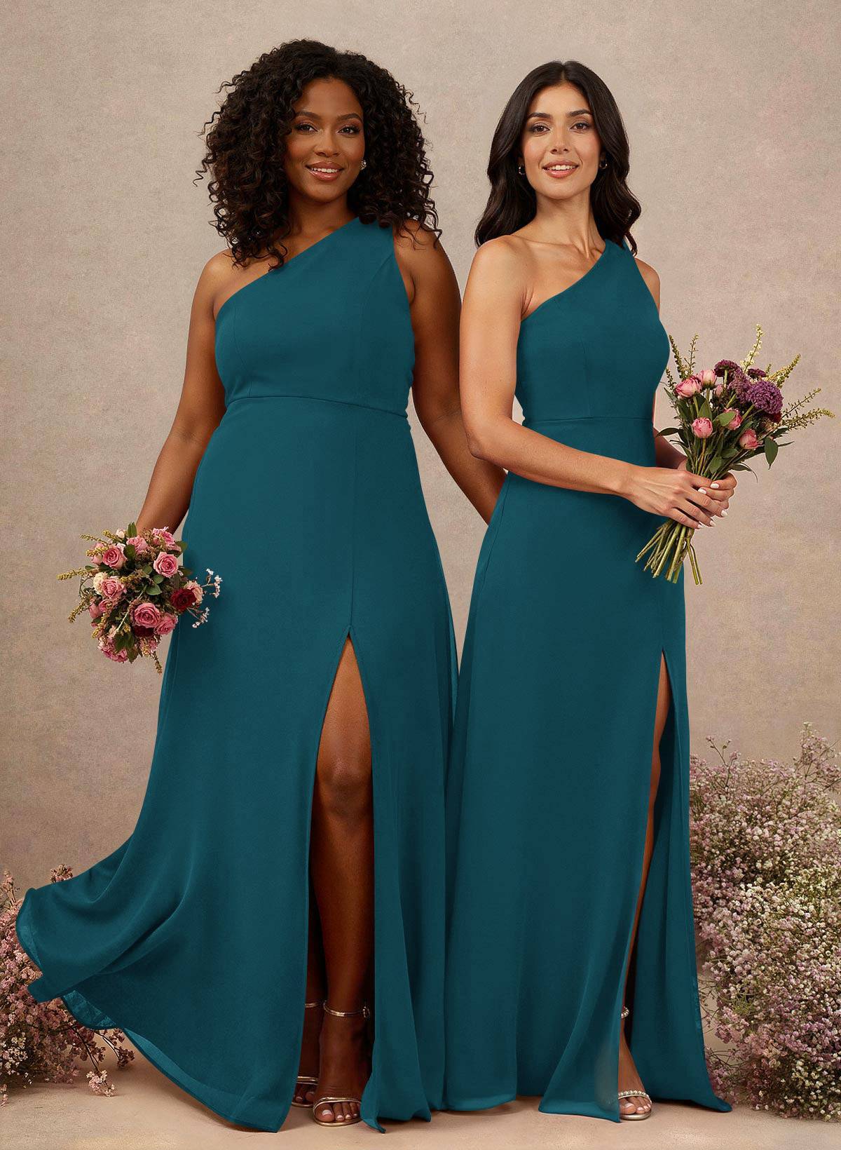 Classic One-Shoulder A-Line High Split Floor-Length Chiffon Bridesmaid Dresses, product image 8