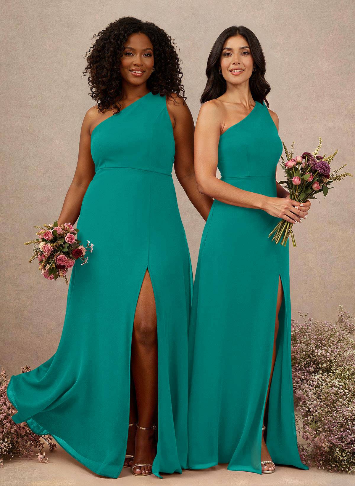 Classic One-Shoulder A-Line High Split Floor-Length Chiffon Bridesmaid Dresses, product image 49