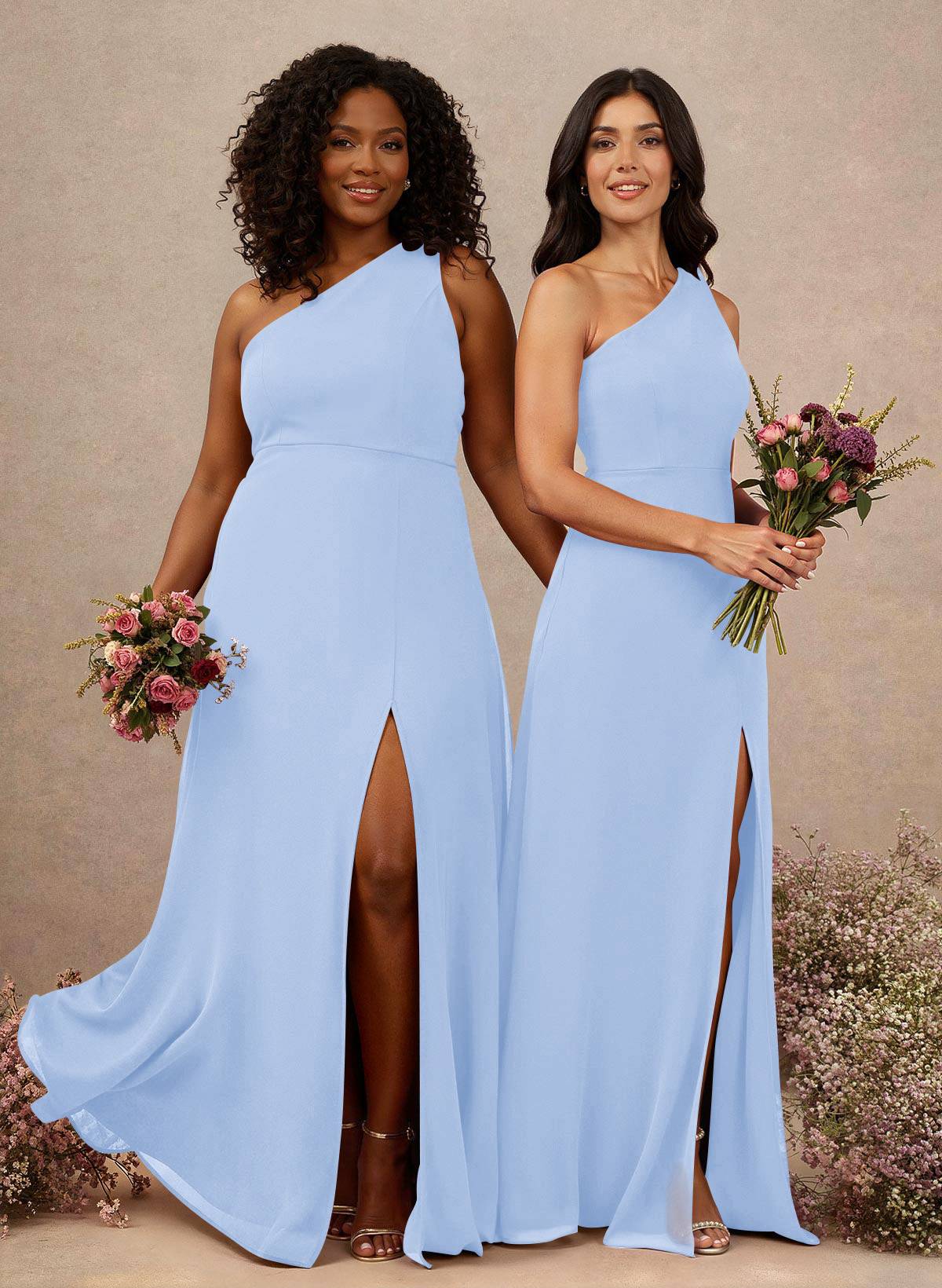 Classic One-Shoulder A-Line High Split Floor-Length Chiffon Bridesmaid Dresses, product image 38