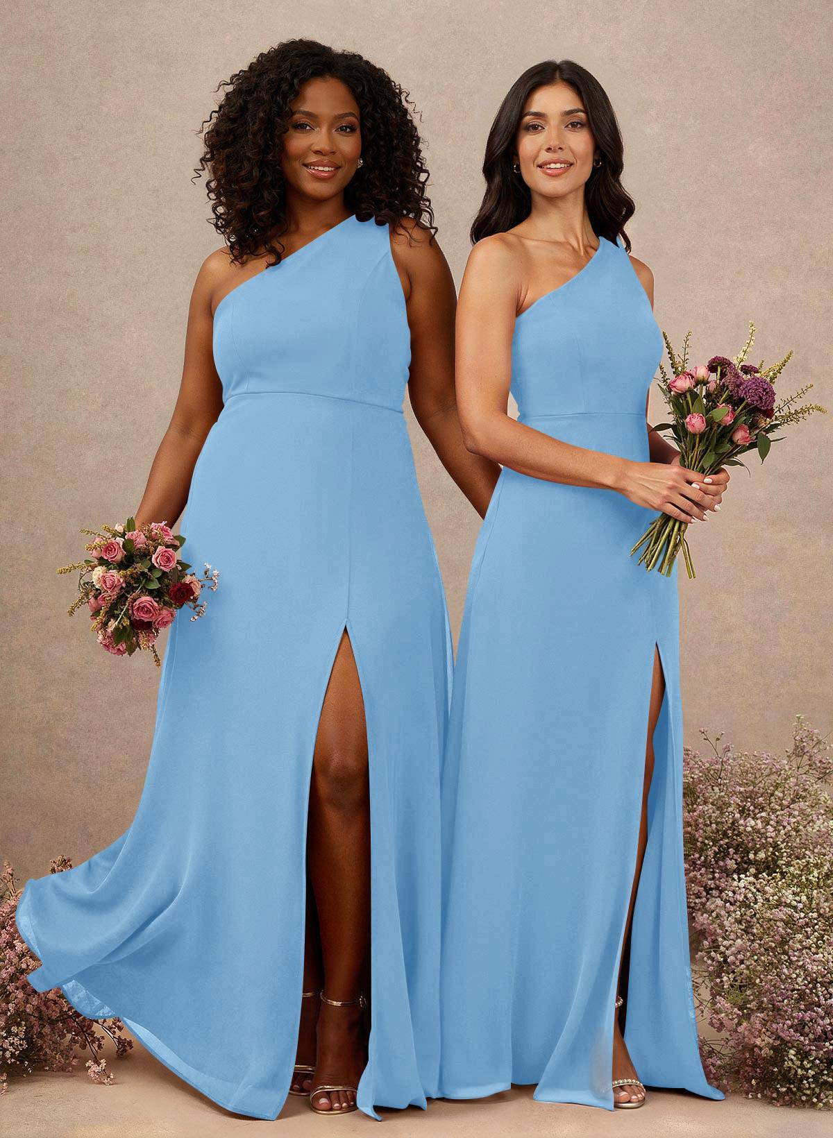 Classic One-Shoulder A-Line High Split Floor-Length Chiffon Bridesmaid Dresses, product image 12
