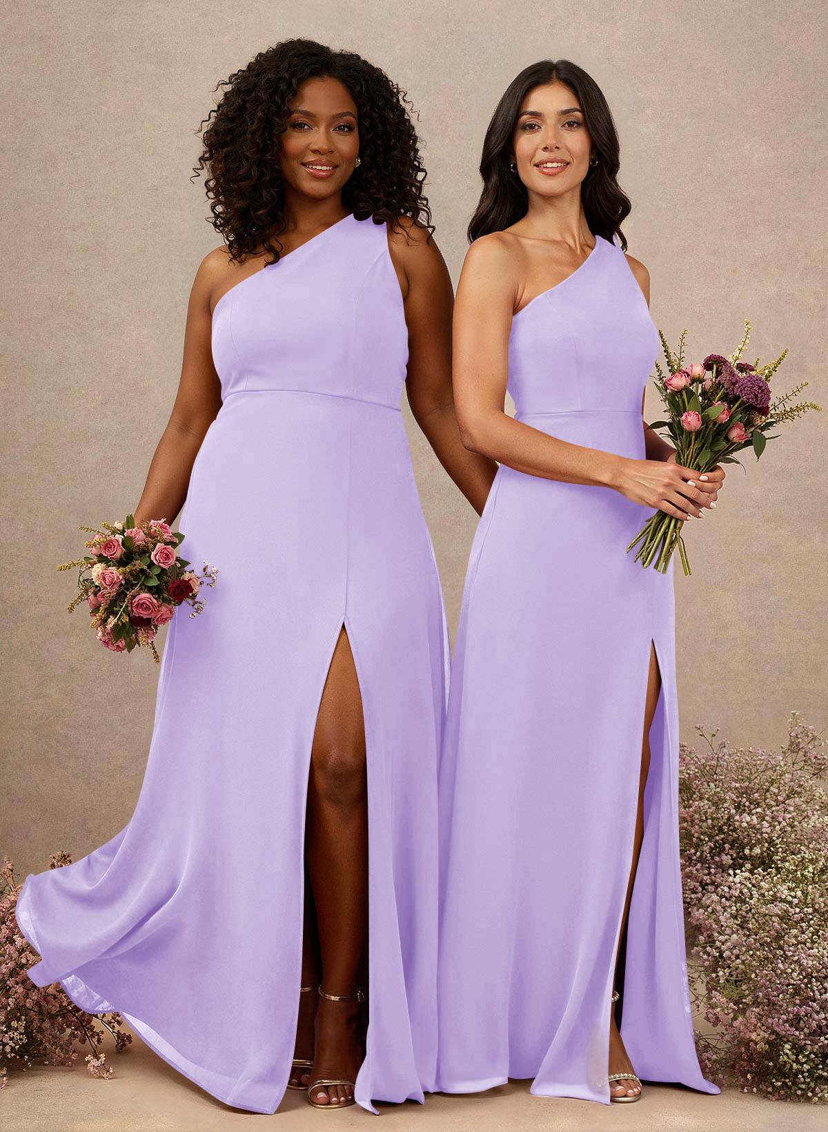 Classic One-Shoulder A-Line High Split Floor-Length Chiffon Bridesmaid Dresses, product image 37