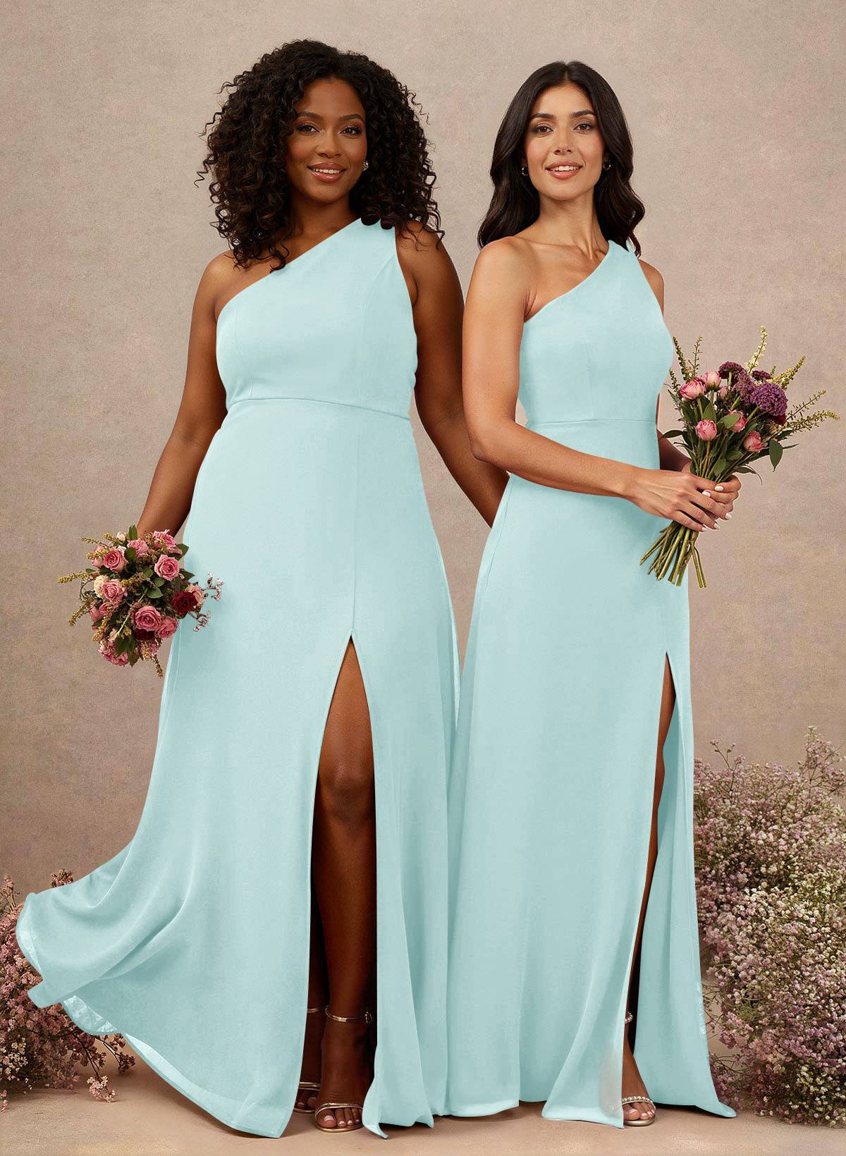 Classic One-Shoulder A-Line High Split Floor-Length Chiffon Bridesmaid Dresses, product image 14