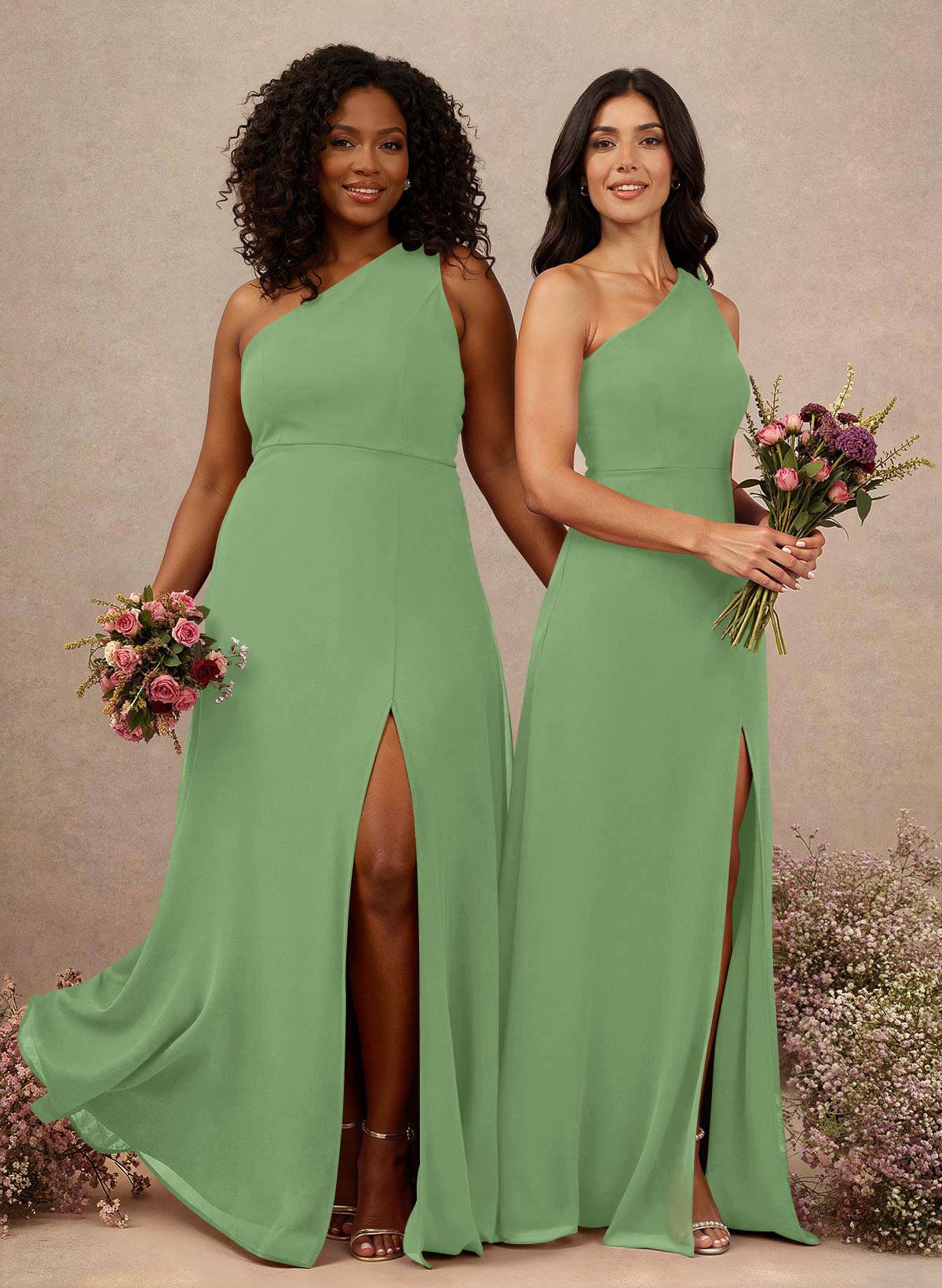 Classic One-Shoulder A-Line High Split Floor-Length Chiffon Bridesmaid Dresses, product image 72