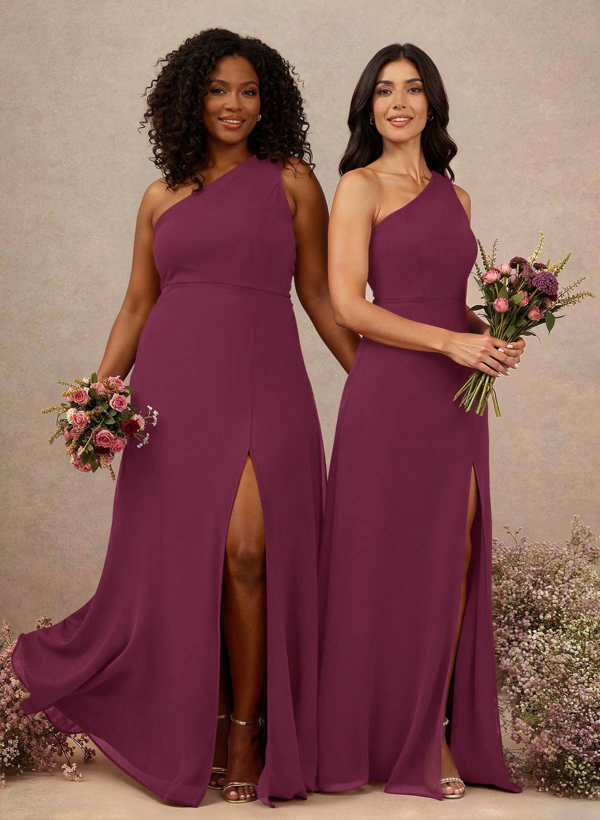 Classic One-Shoulder A-Line High Split Floor-Length Chiffon Bridesmaid Dresses, product image 22