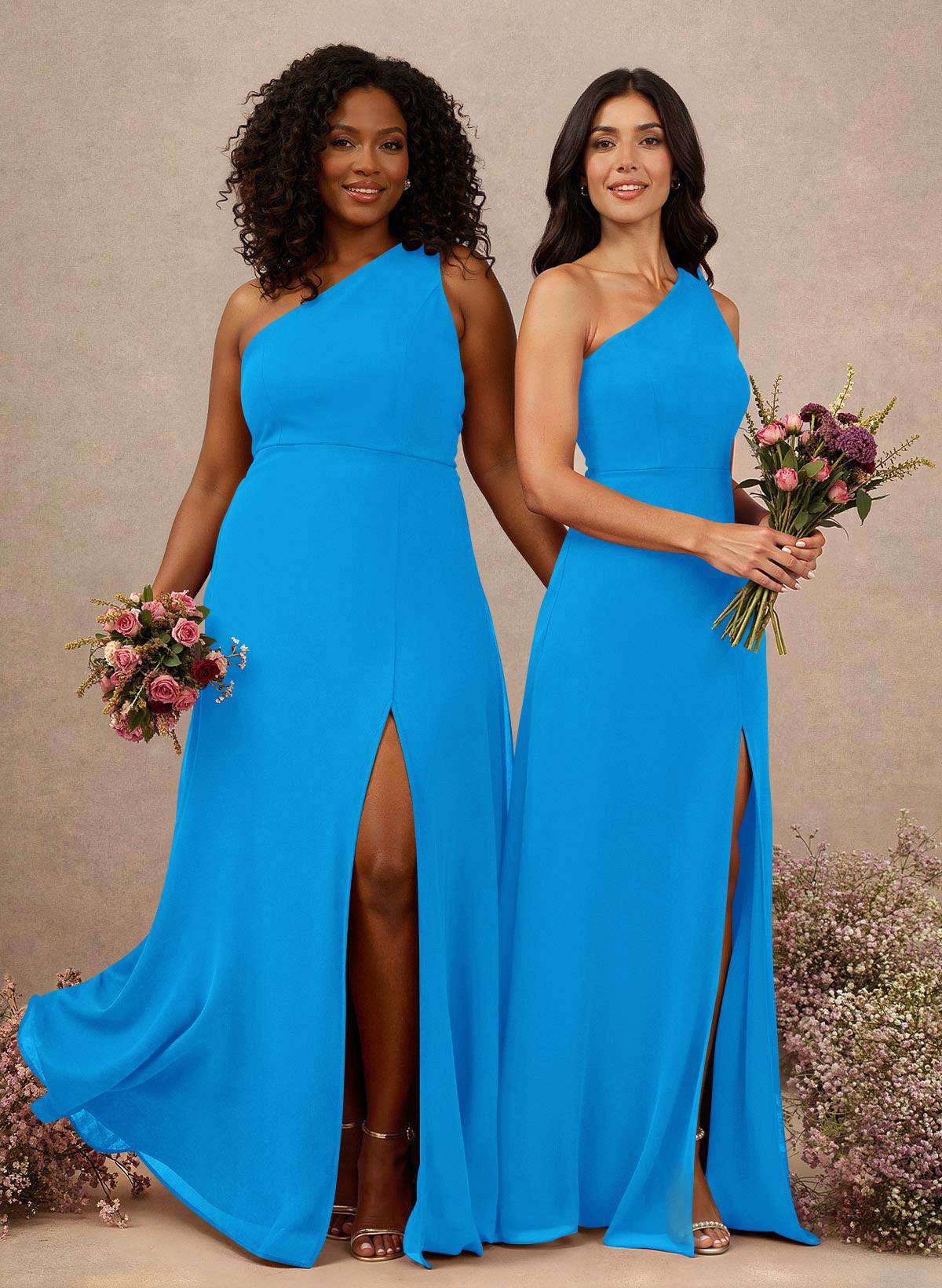 Classic One-Shoulder A-Line High Split Floor-Length Chiffon Bridesmaid Dresses, product image 10
