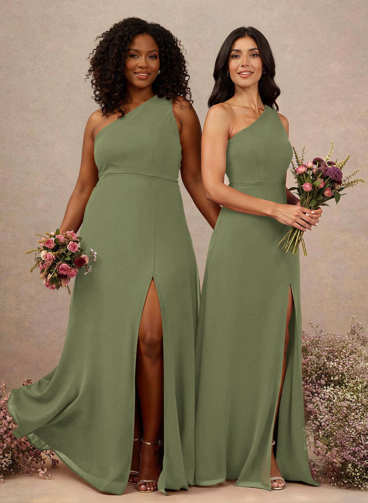 Classic One-Shoulder A-Line High Split Floor-Length Chiffon Bridesmaid Dresses, product image 66