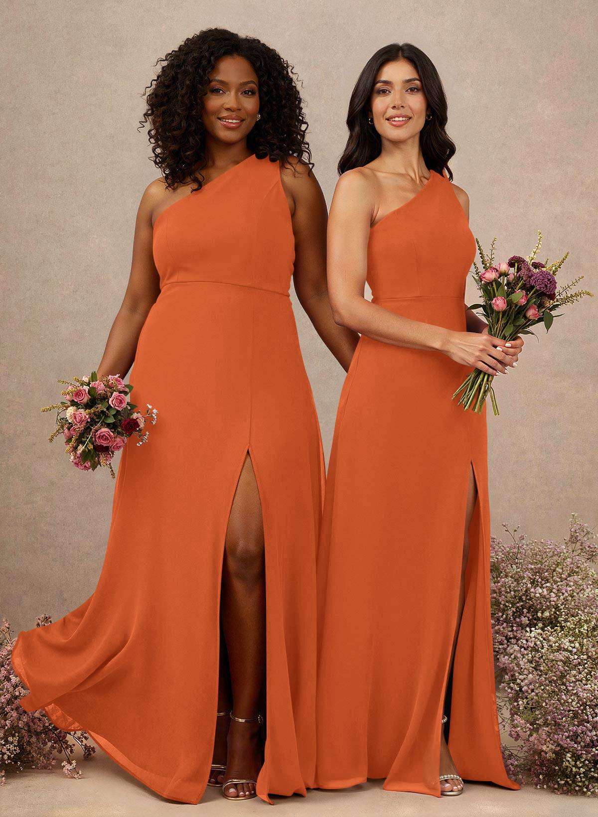 Classic One-Shoulder A-Line High Split Floor-Length Chiffon Bridesmaid Dresses, product image 58
