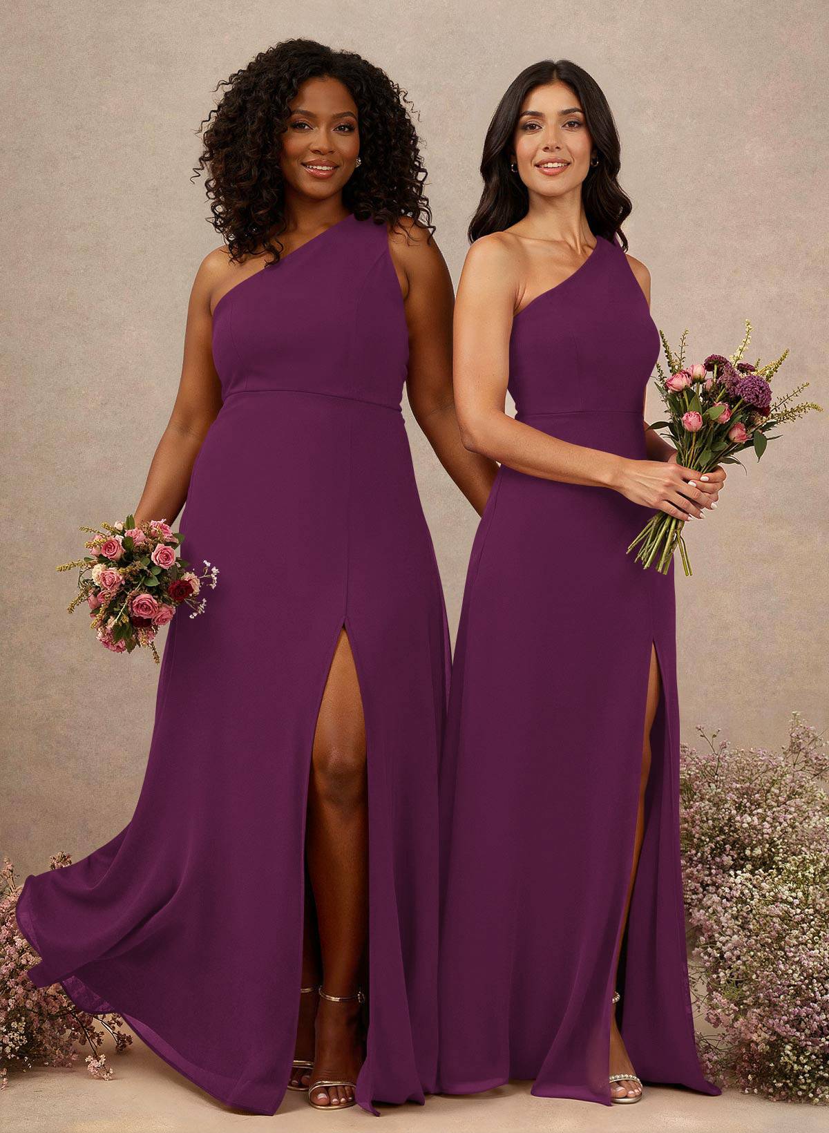 Classic One-Shoulder A-Line High Split Floor-Length Chiffon Bridesmaid Dresses, product image 42
