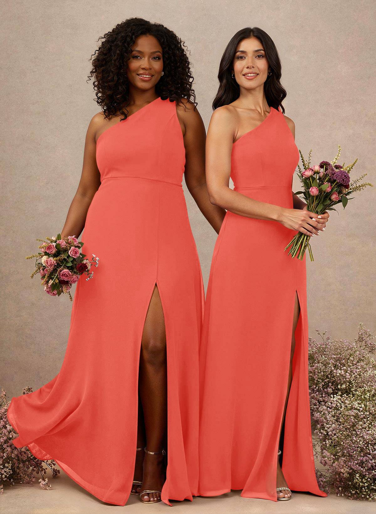 Classic One-Shoulder A-Line High Split Floor-Length Chiffon Bridesmaid Dresses, product image 59
