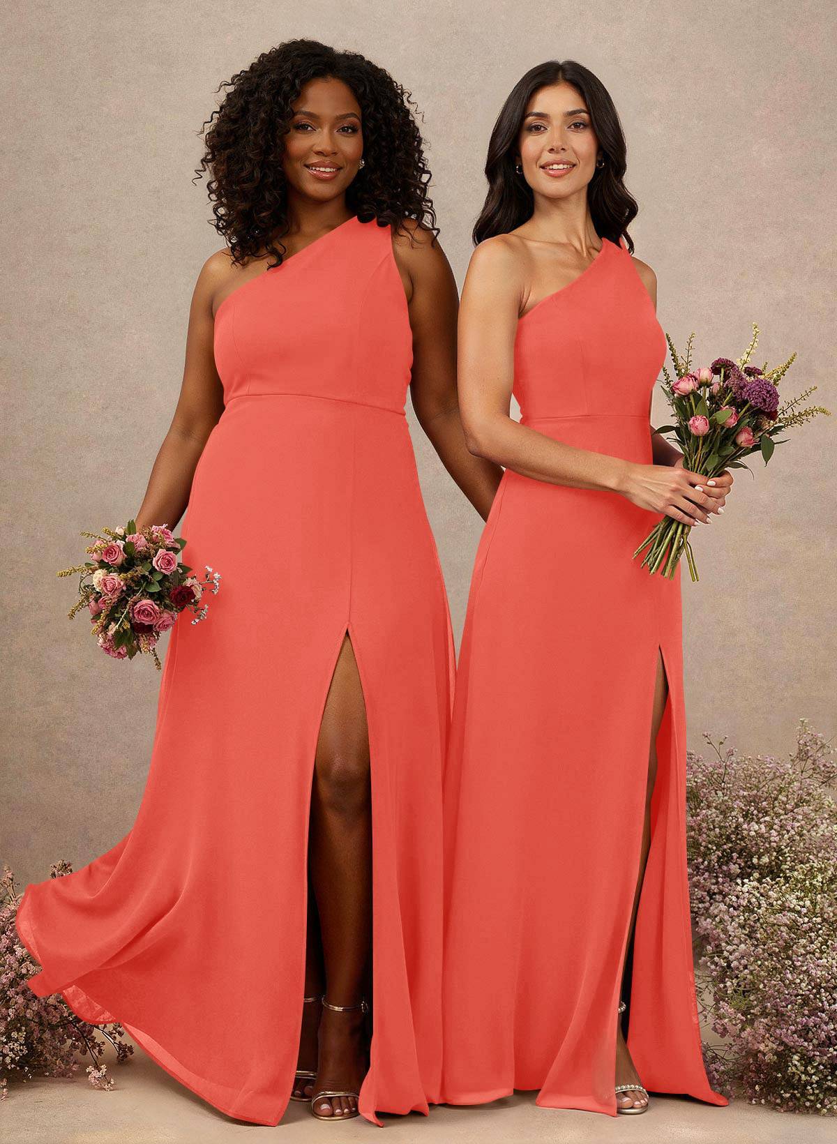 Classic One-Shoulder A-Line High Split Floor-Length Chiffon Bridesmaid Dresses, product image 59