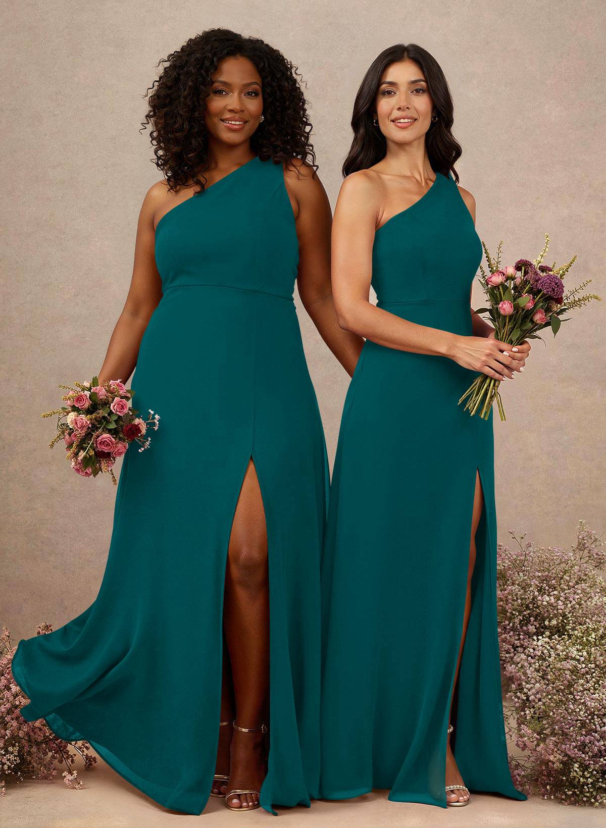 Classic One-Shoulder A-Line High Split Floor-Length Chiffon Bridesmaid Dresses, product image 48