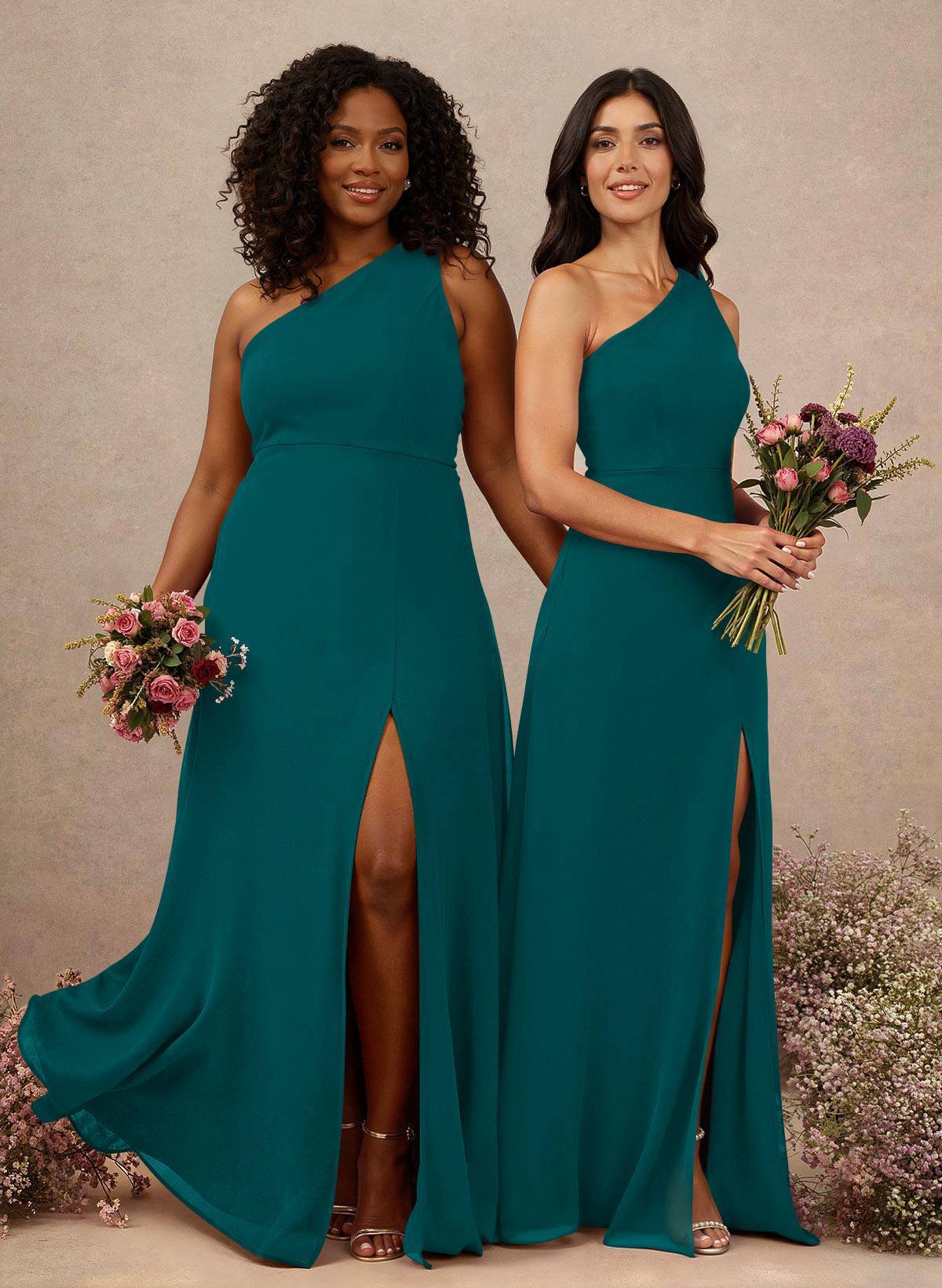 Classic One-Shoulder A-Line High Split Floor-Length Chiffon Bridesmaid Dresses, product image 48