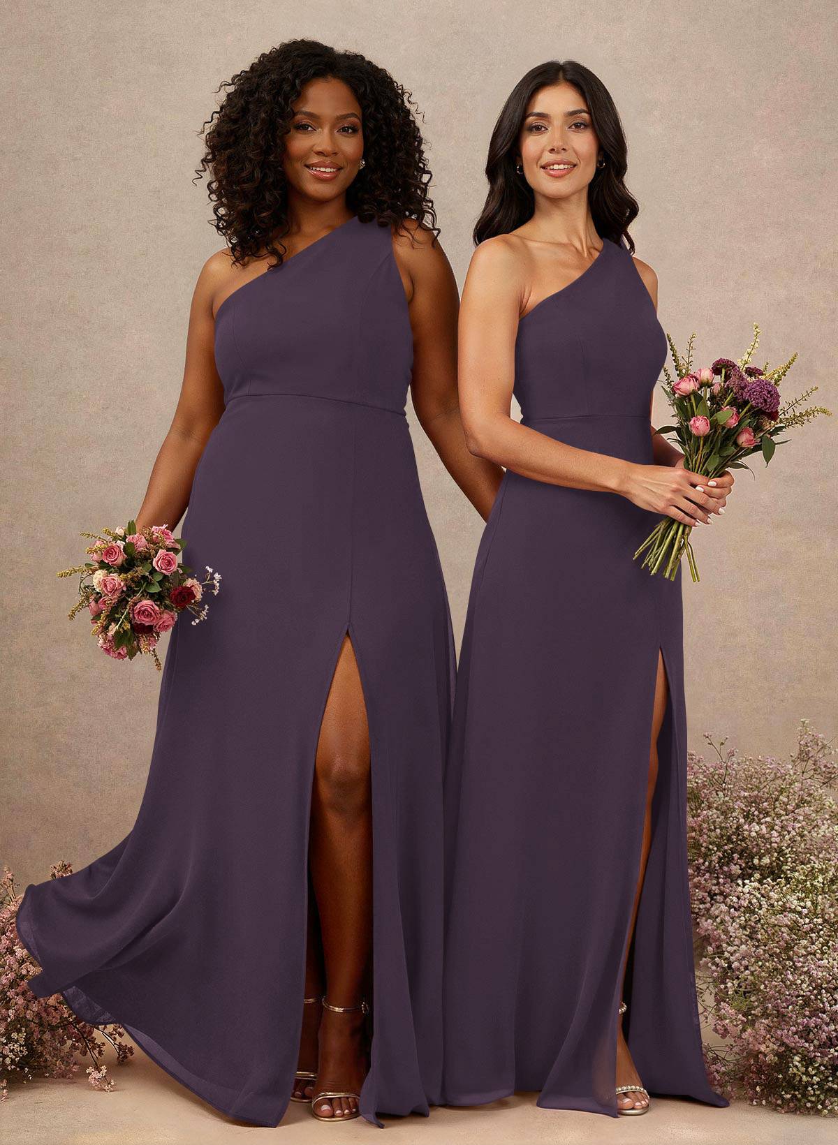 Classic One-Shoulder A-Line High Split Floor-Length Chiffon Bridesmaid Dresses, product image 40