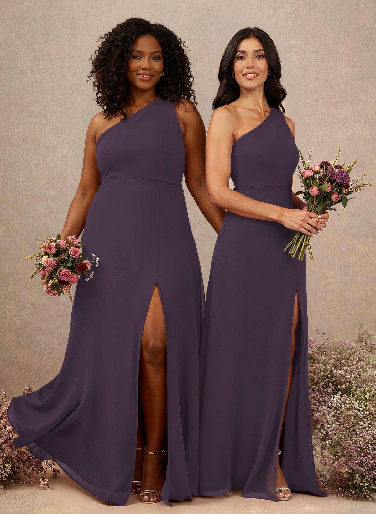 Classic One-Shoulder A-Line High Split Floor-Length Chiffon Bridesmaid Dresses, product image 40