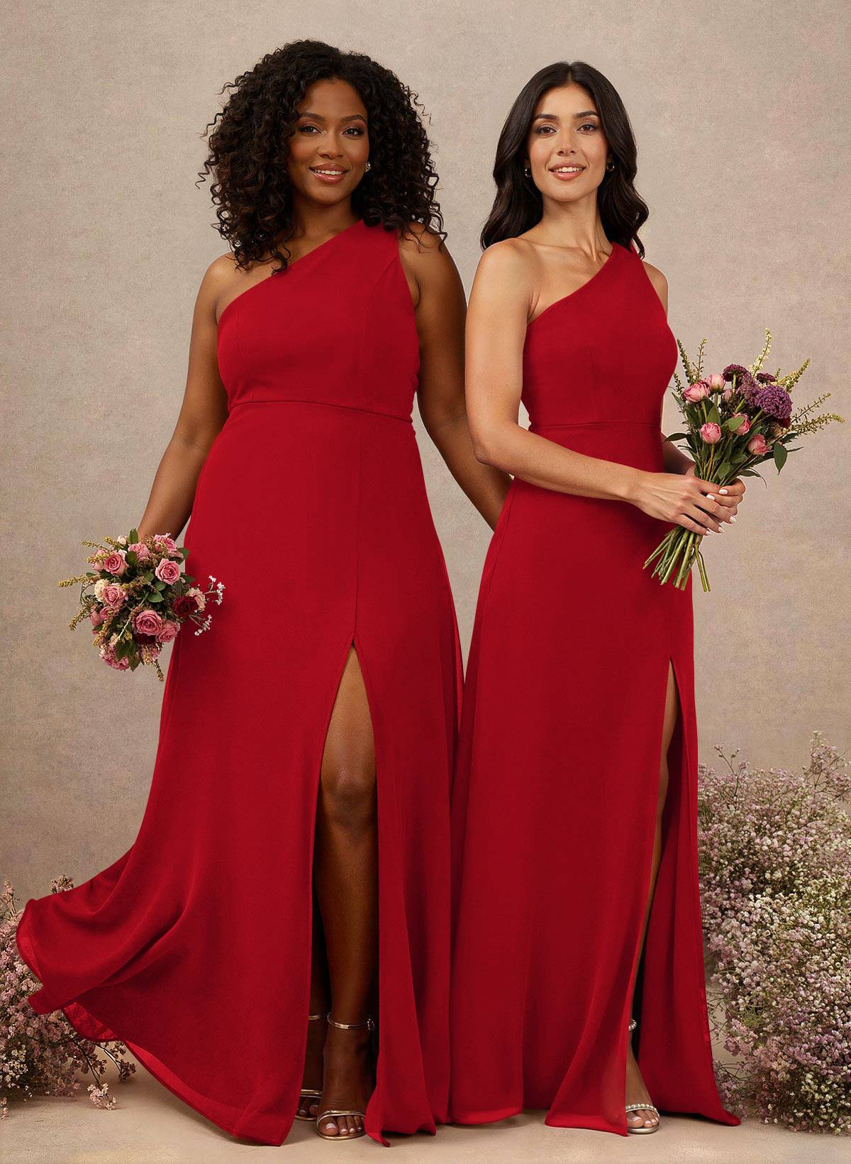 Classic One-Shoulder A-Line High Split Floor-Length Chiffon Bridesmaid Dresses, product image 23