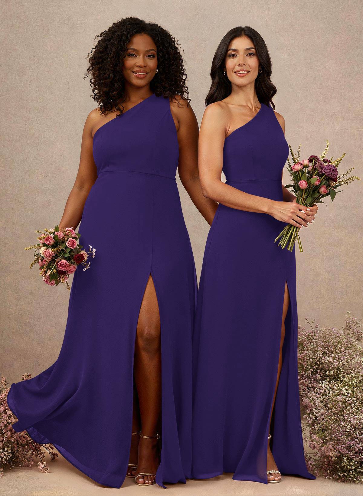 Classic One-Shoulder A-Line High Split Floor-Length Chiffon Bridesmaid Dresses, product image 45