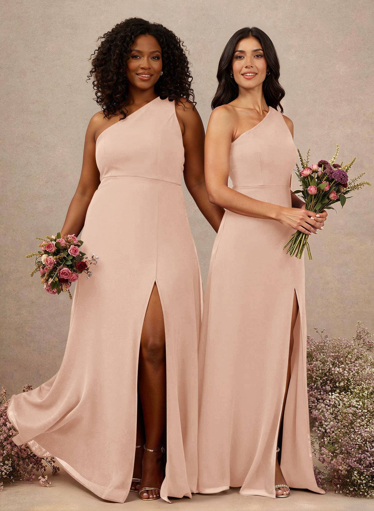 Classic One-Shoulder A-Line High Split Floor-Length Chiffon Bridesmaid Dresses, product image 69