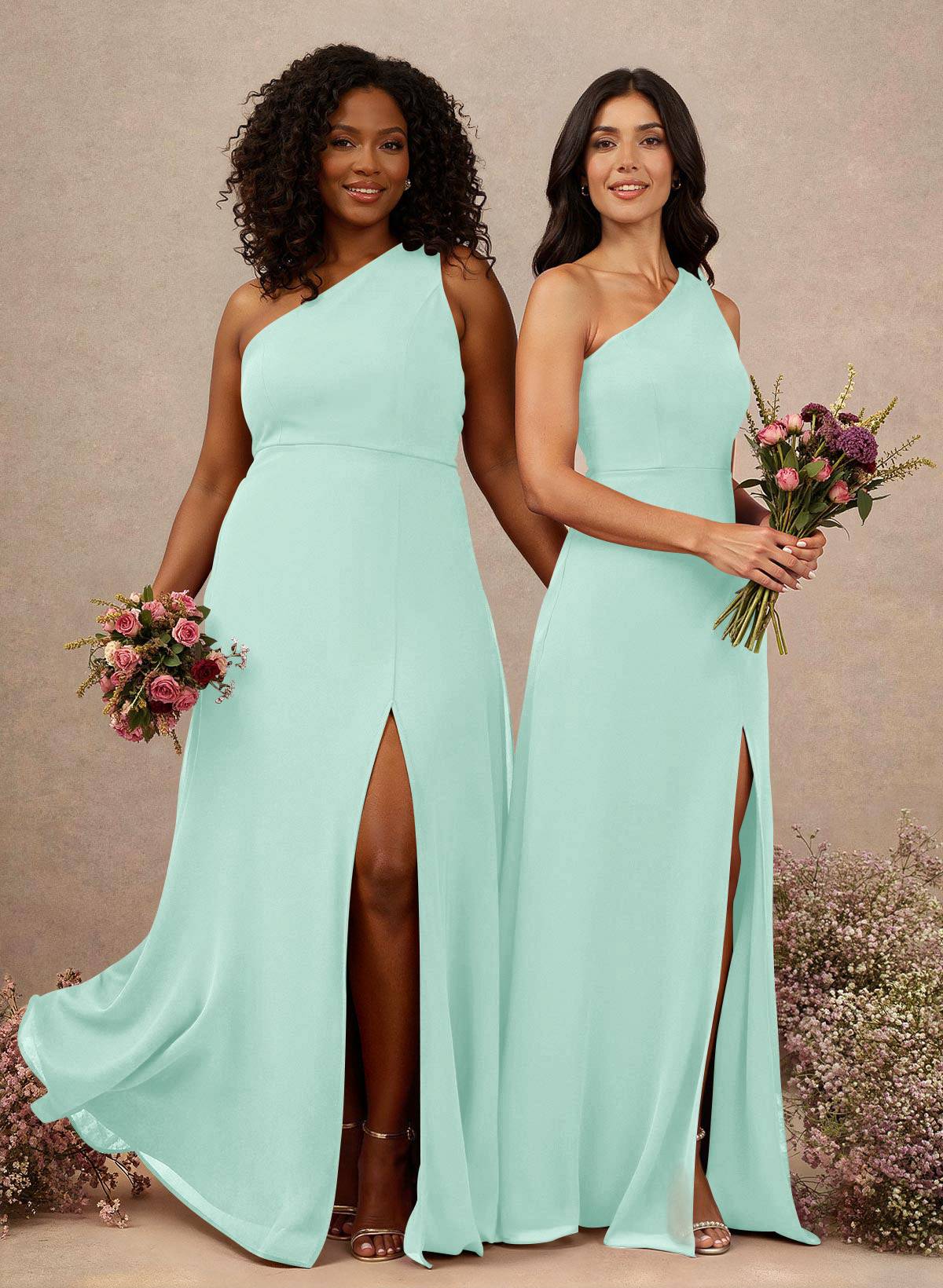 Classic One-Shoulder A-Line High Split Floor-Length Chiffon Bridesmaid Dresses, product image 51