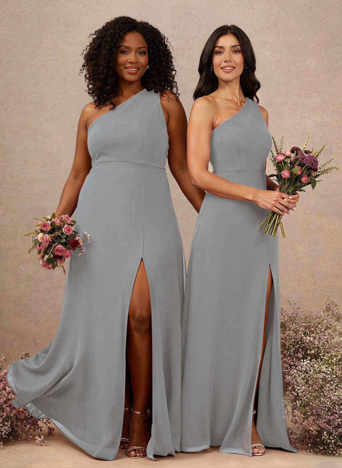 Classic One-Shoulder A-Line High Split Floor-Length Chiffon Bridesmaid Dresses, product image 63