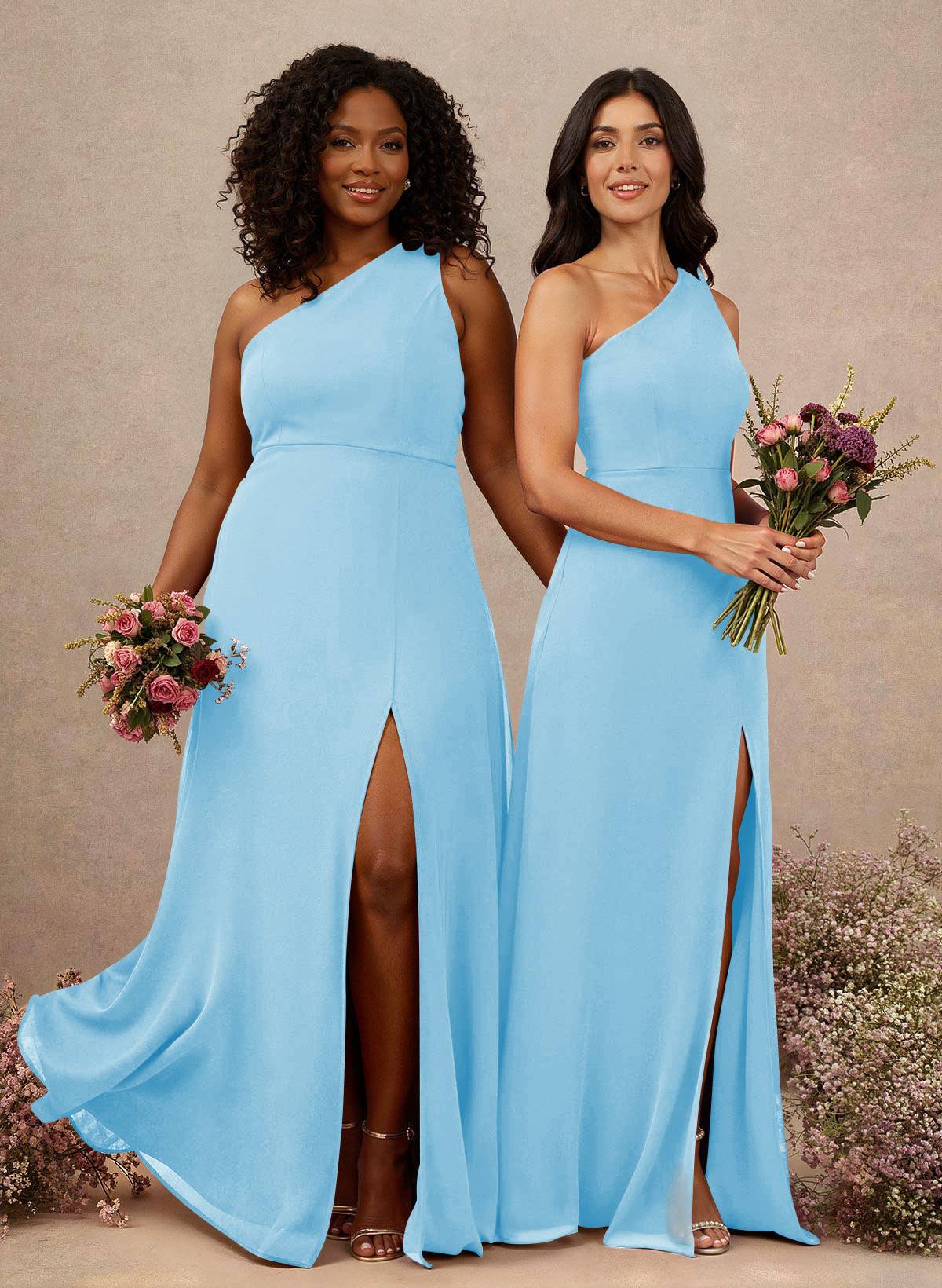 Classic One-Shoulder A-Line High Split Floor-Length Chiffon Bridesmaid Dresses, product image 13