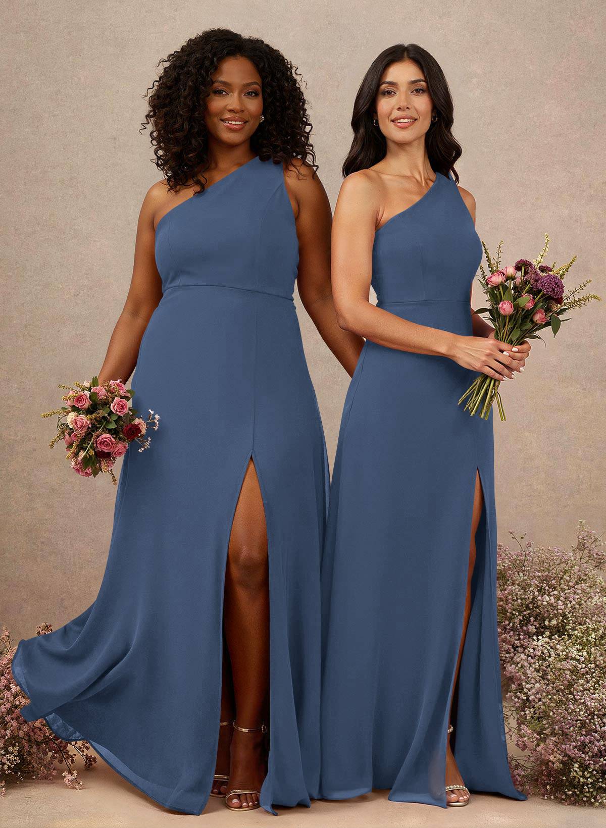 Classic One-Shoulder A-Line High Split Floor-Length Chiffon Bridesmaid Dresses, product image 6