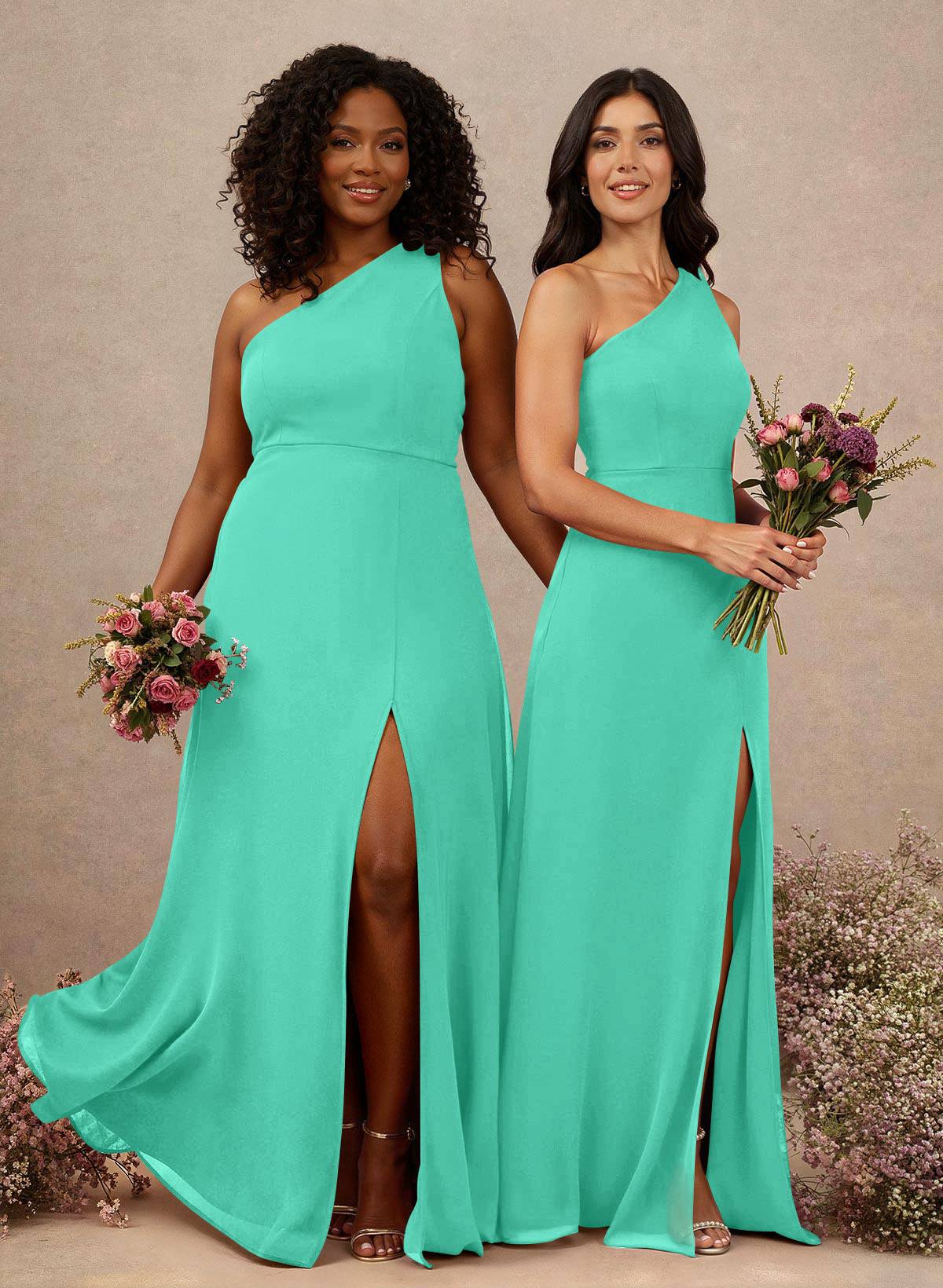 Classic One-Shoulder A-Line High Split Floor-Length Chiffon Bridesmaid Dresses, product image 53